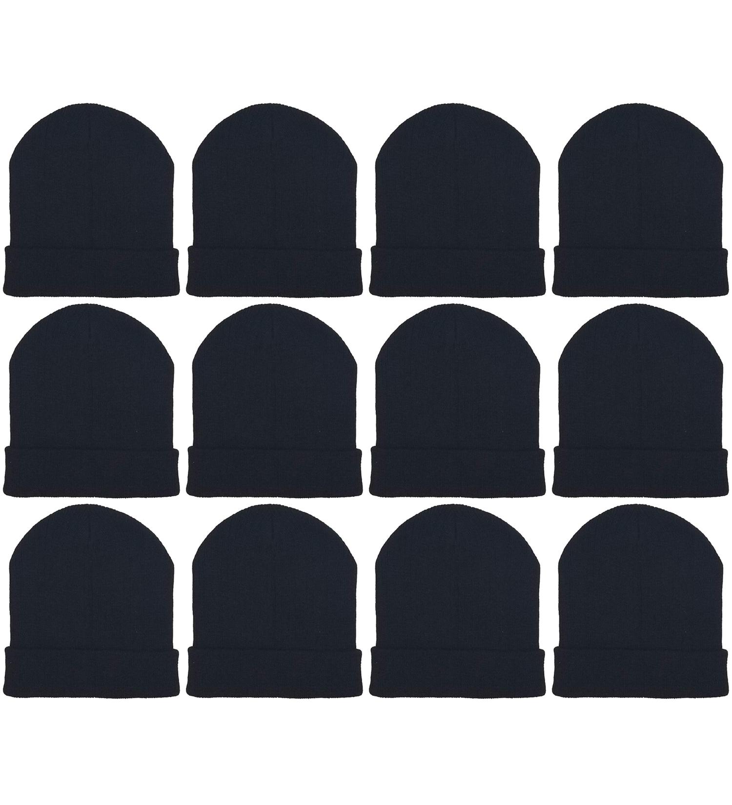 12 Pack Black Winter Beanie Hats for Men Women - Cozy Knitted Cuffed Skull Cap Wholesale - Buy Online on GoSupps.com