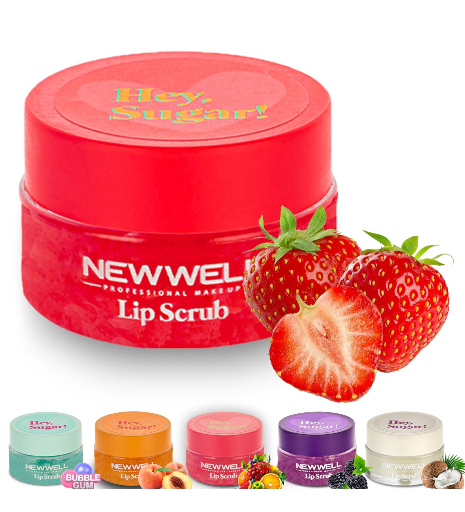 NEW WELL Lip Scrub - Vegan Strawberry Lip Peeling 100% Natural & Cruelty-Free Intensive Moisture for Soft Lips - Buy Online on GoSupps.com