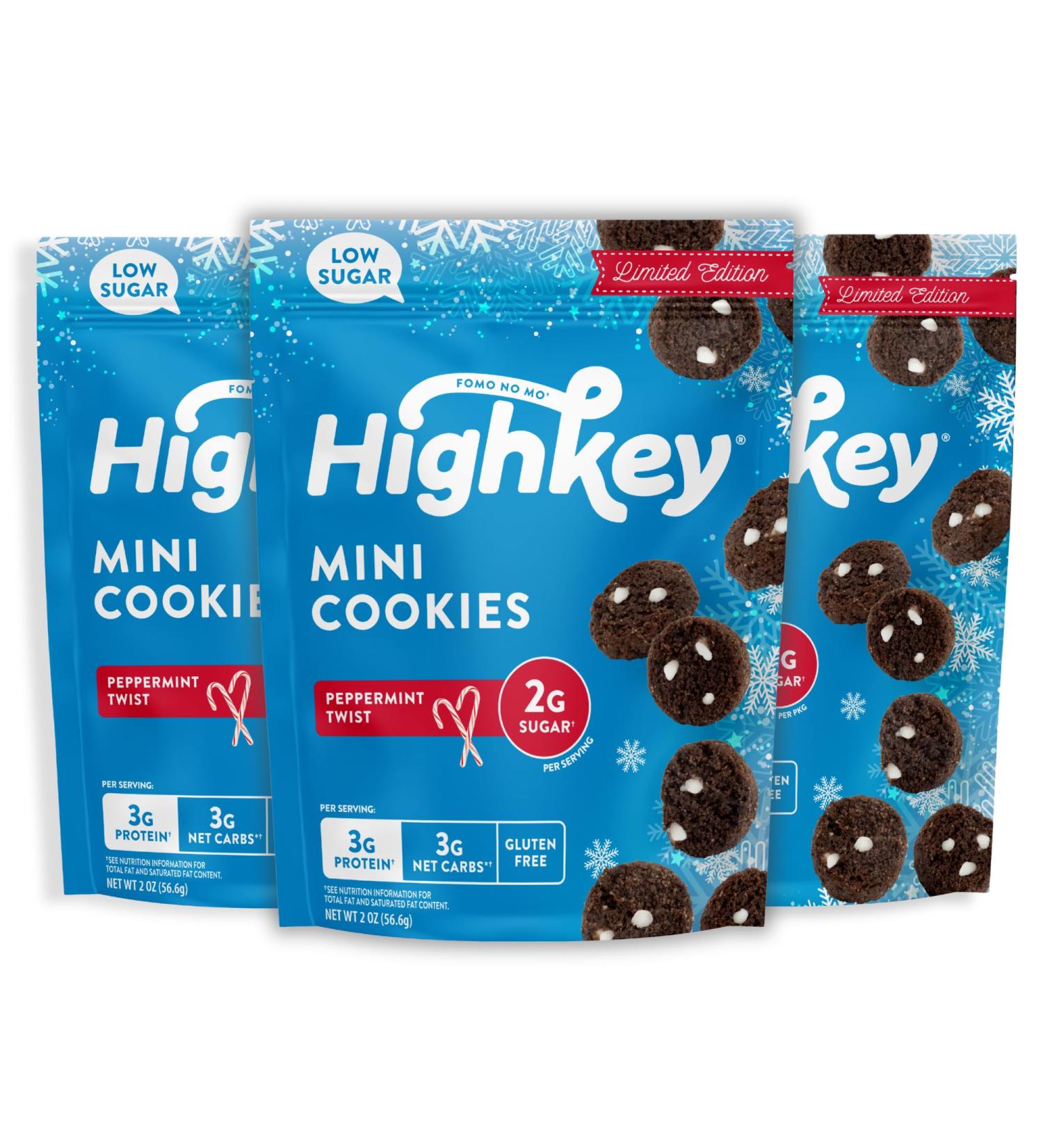 HighKey Seasonal Peppermint Cookies - Low Carb, Low Sugar, Gluten Free, Grain Free, Keto Snack - Diet Friendly Sweets - 2 Ounce (Pack of 3) - Buy Online on GoSupps.com