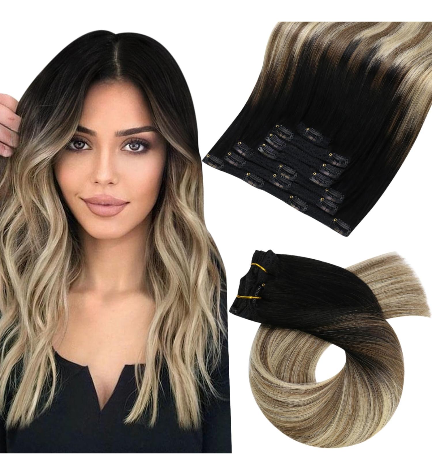 Affordable Moresoo Clip-in Real Hair Extensions - Black to Brown & Medium Blonde 55cm 7PCs 80g #1B/6/22 - Buy Online on GoSupps.com