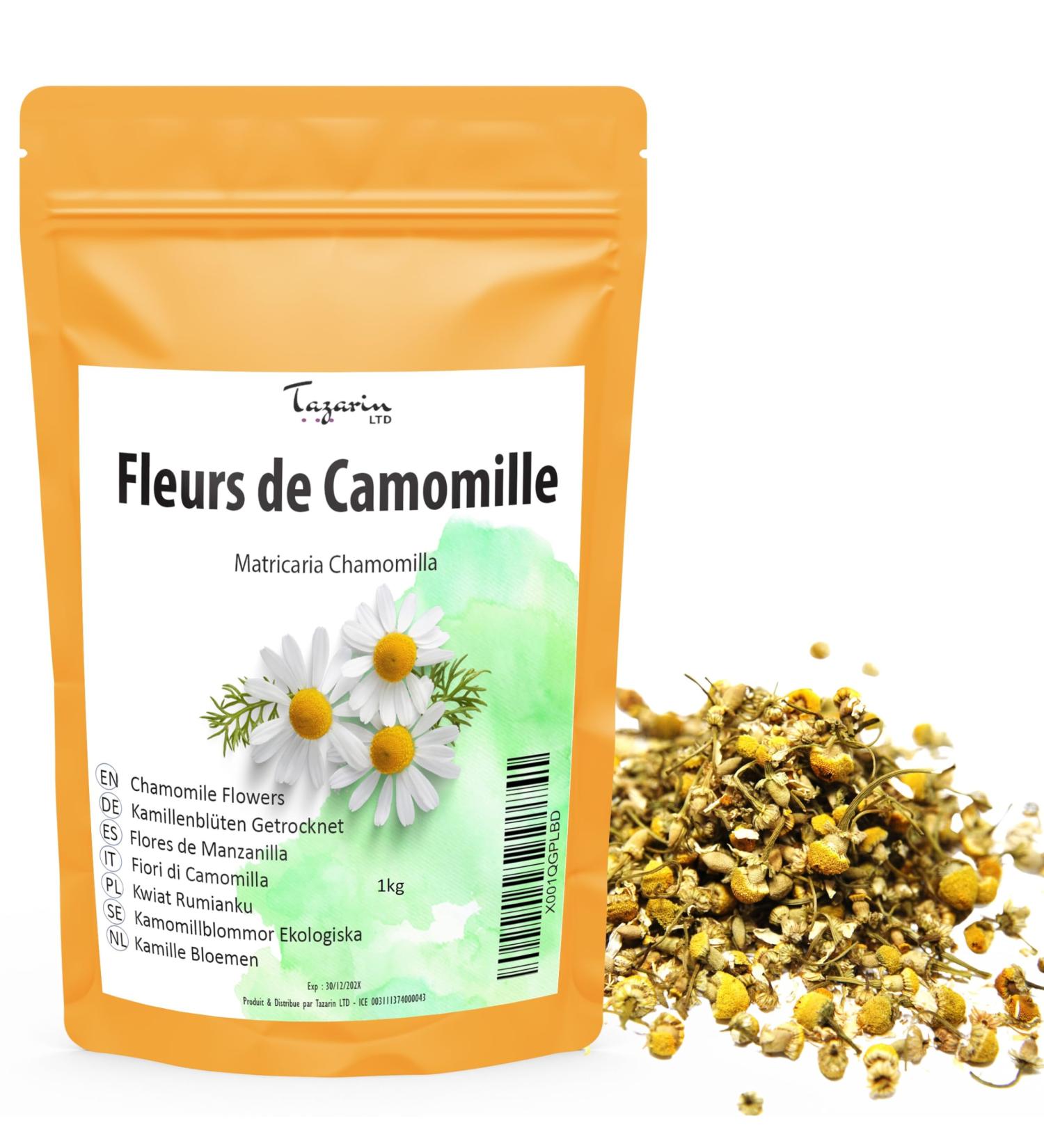  Tazarin LTD 1kg Chamomile Flowers - Chamomile Infusion - Matricaria Chamomilla - Intense Aroma & Taste - 100% Natural Pure and Additive-Free | Superior Quality - Tazarin Ltd - Buy Online on GoSupps.com