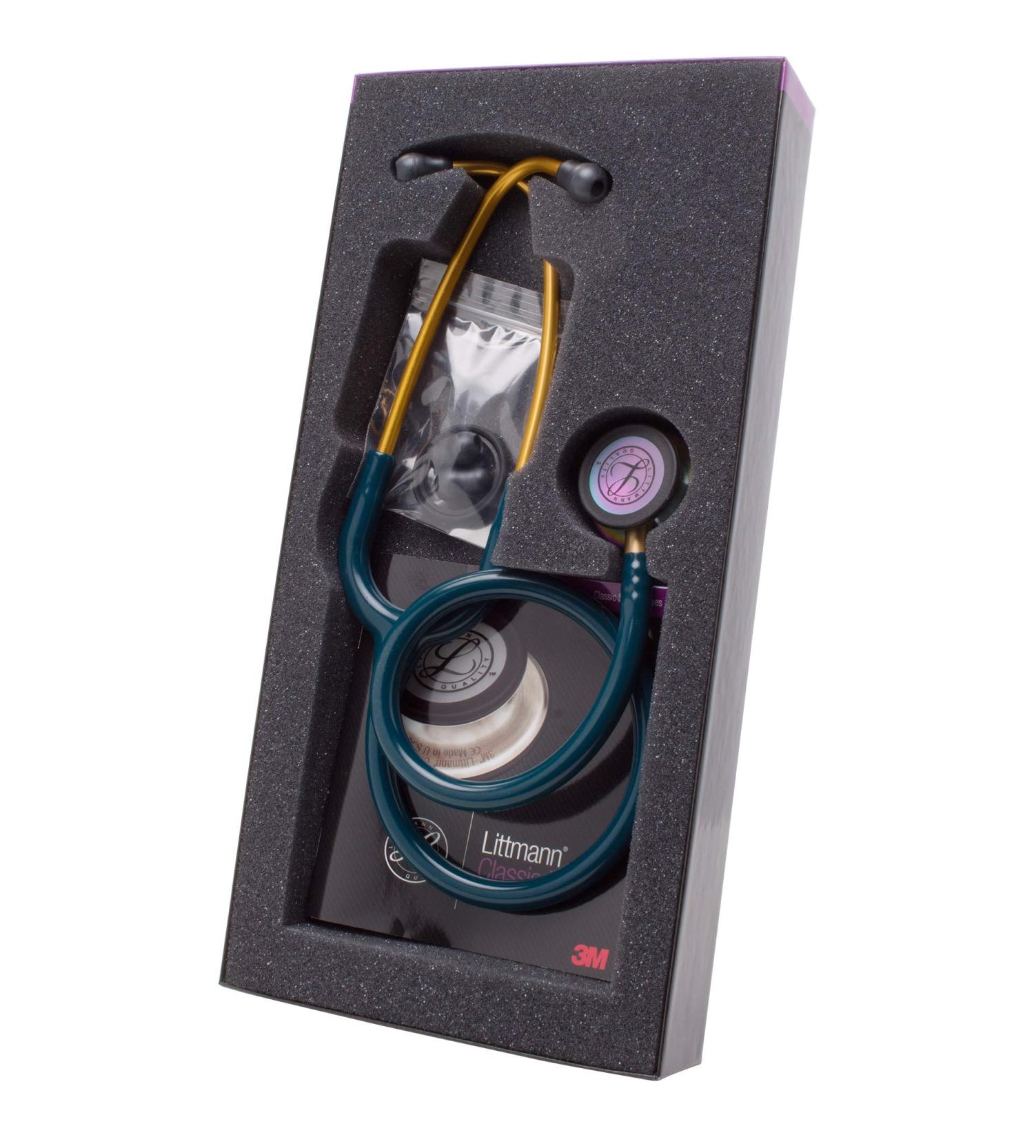 3M Health Care MMM 5807 Littman Classic III Monitoring Stethoscope Rainbow Finish Caribbean Blue Tubing 27" Length