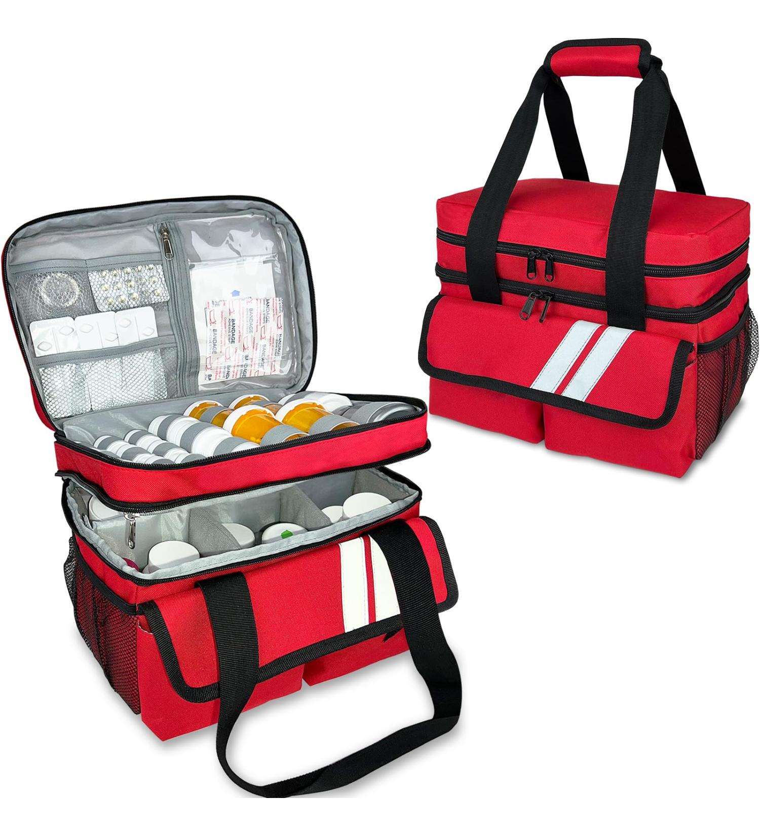 Double Layer Medicine Organizer Storage Bag | Pill Bottle & First Aid Bag | Medical Supplies & Equipment Organizer in Red - Buy Online on GoSupps.com