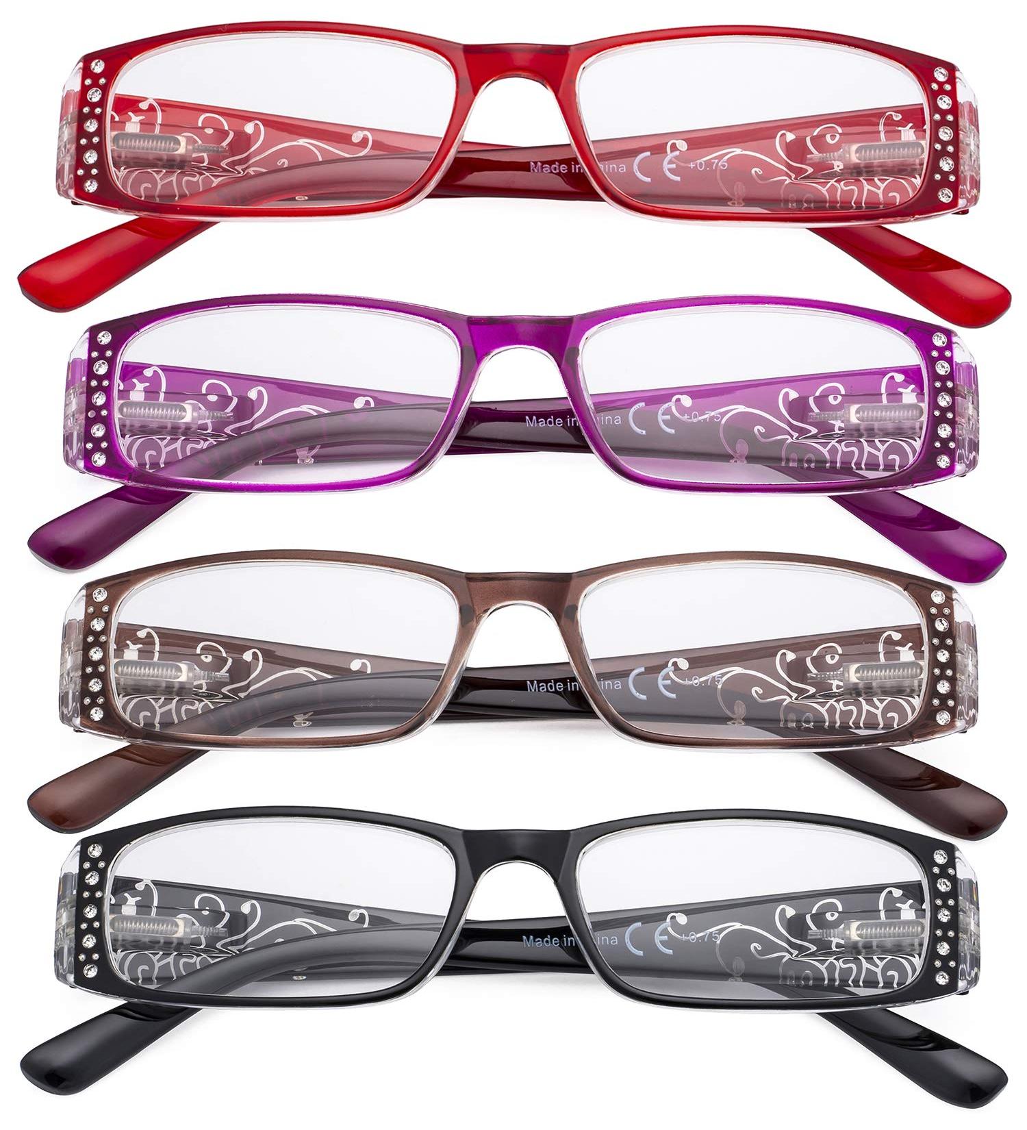 CessBlu Ladies Floral Reading Glasses 4 Pack with Crystals | Stylish Women's 1.75x Readers - Buy Online on GoSupps.com