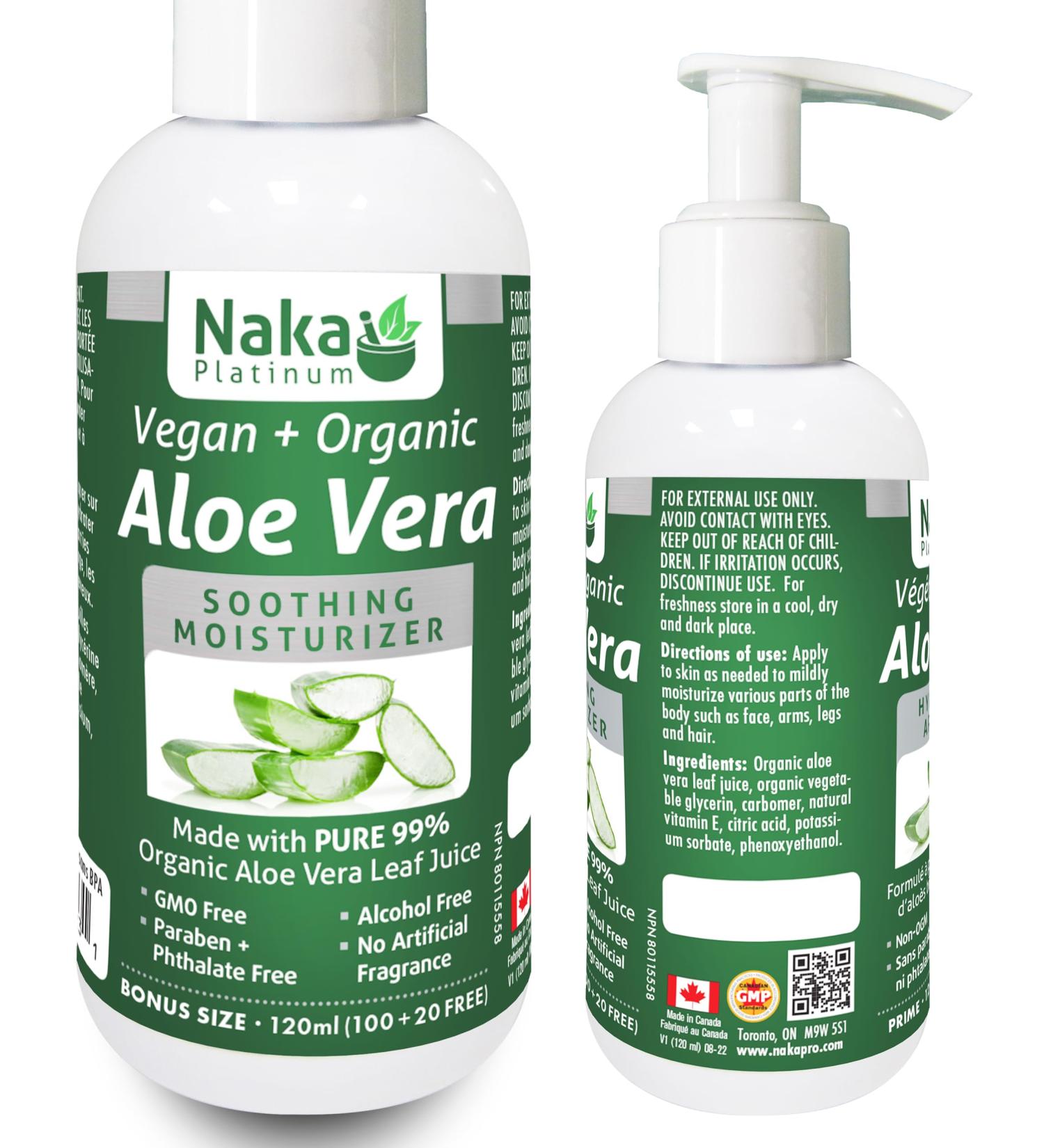 ORGANIC Aloe Vera Vegan + Soothing Moisturizer 99% PURE Cold Pressed Made in Canada (120ml) 120 ml (Pack of 1) - Buy Online on GoSupps.com