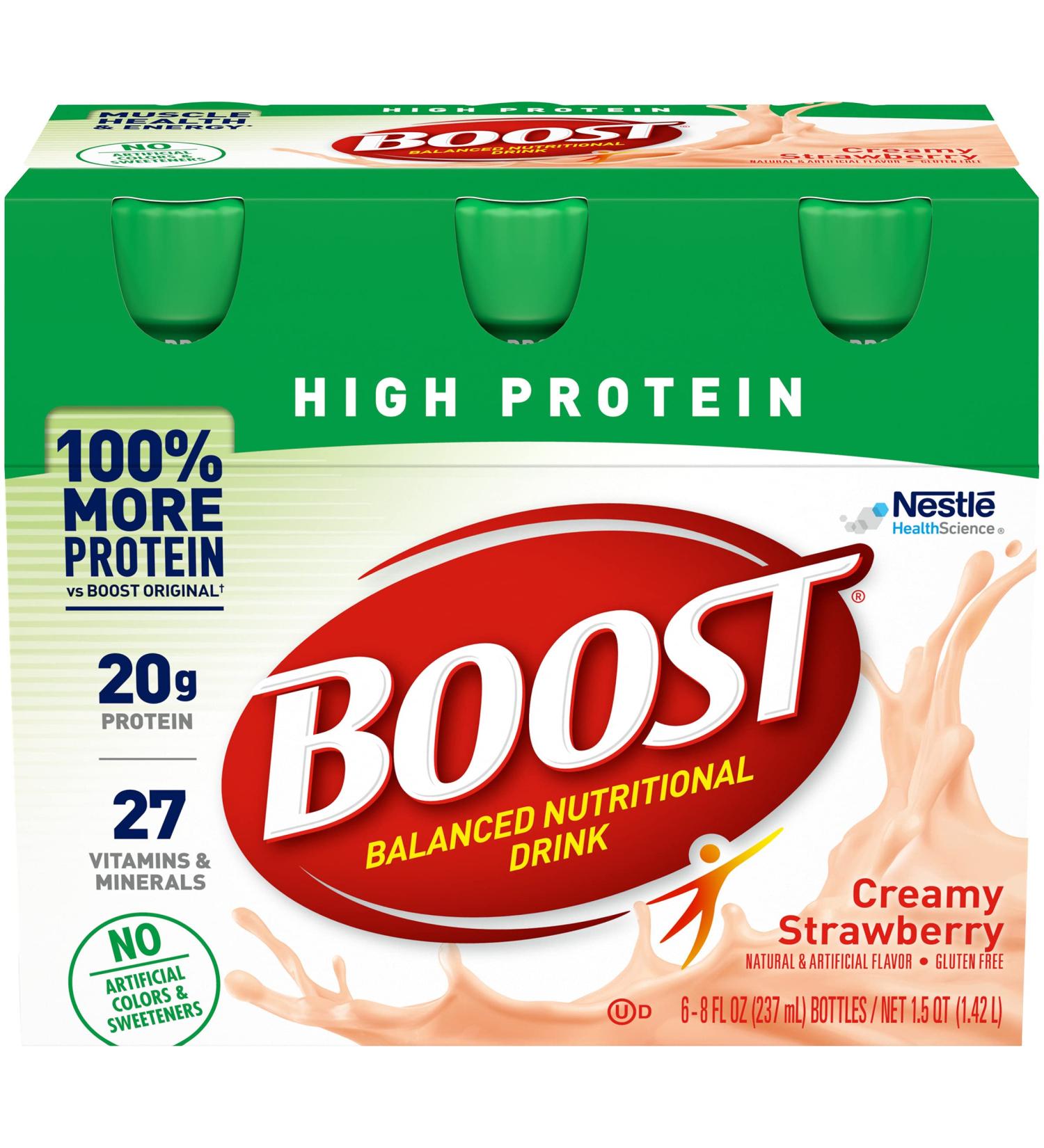 Nestle Boost High Protein Balanced Nutritional Drink Creamy Strawberry 8 oz Bottle 6 Ct - Buy Online on GoSupps.com