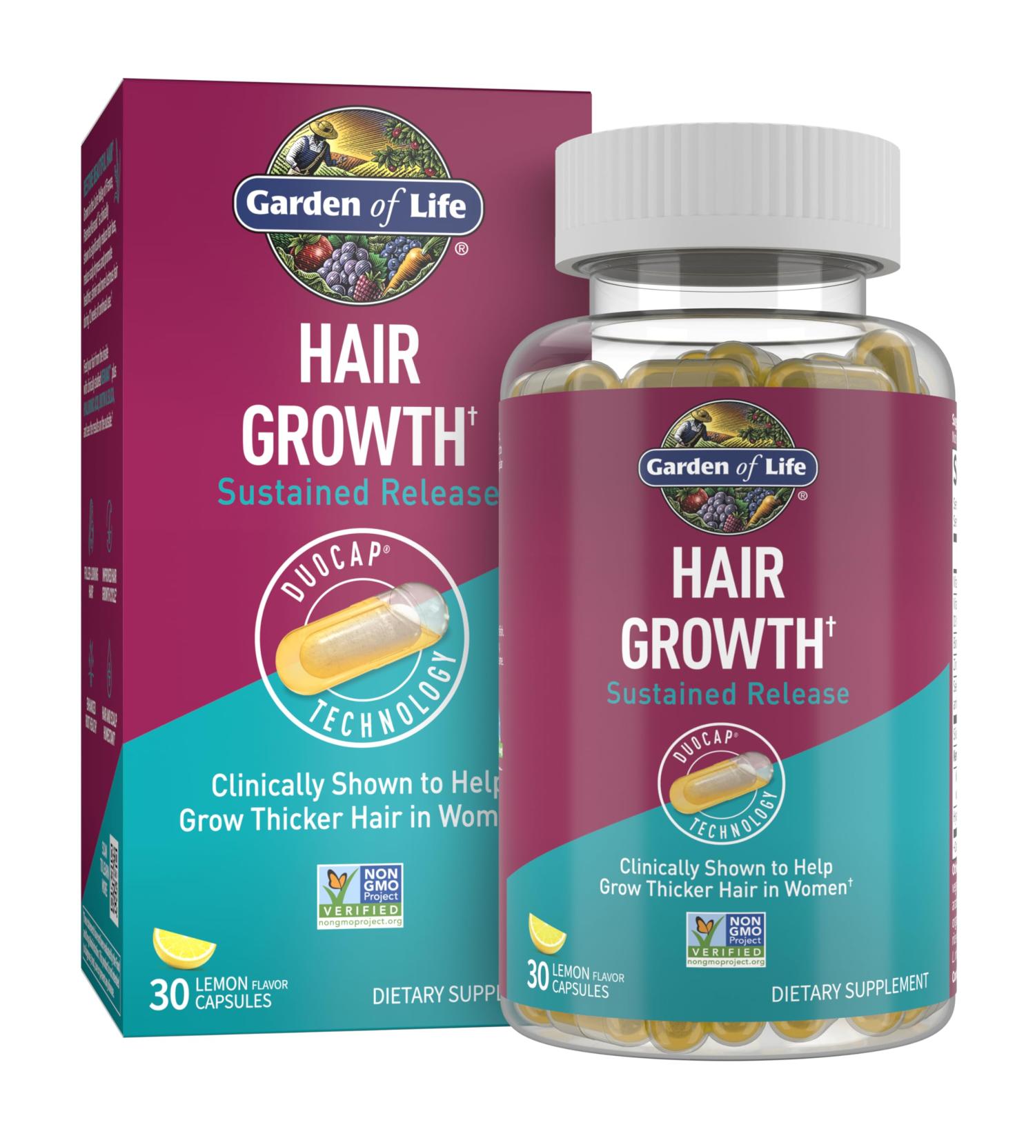 Garden of Life Women Hair Growth Supplement - Thicker Hair with Biotin Hyaluronic Acid Probiotics & Clinically Studied Keranat - 30 Lemon Capsules - Buy Online on GoSupps.com