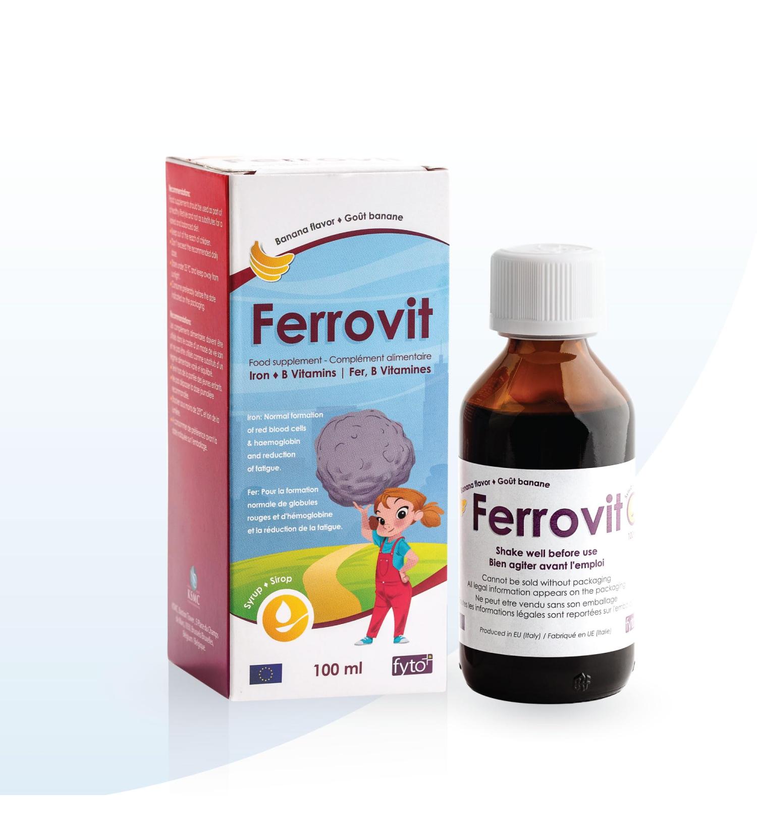 Ferrovit Awakening & Growth FYTO - Iron and B Vitamins for Children and Adults - Fights Fatigue - Brain Development - Natural Banana Flavor - 100 ml - Buy Online on GoSupps.com