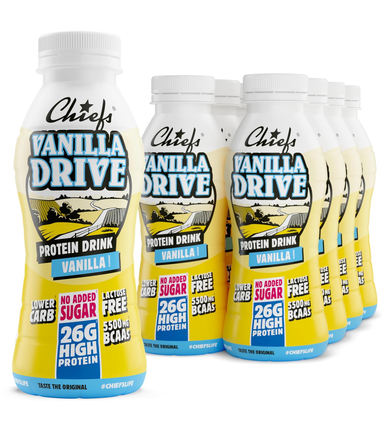 Chiefs Milk Protein Drink avec 26 g de prot ines et BCAA Shake riche en prot ines et faible en glucides sans lactose et sans sucres ajout s 8 x 330 ml (Vanilla Drive) - Buy Online on GoSupps.com