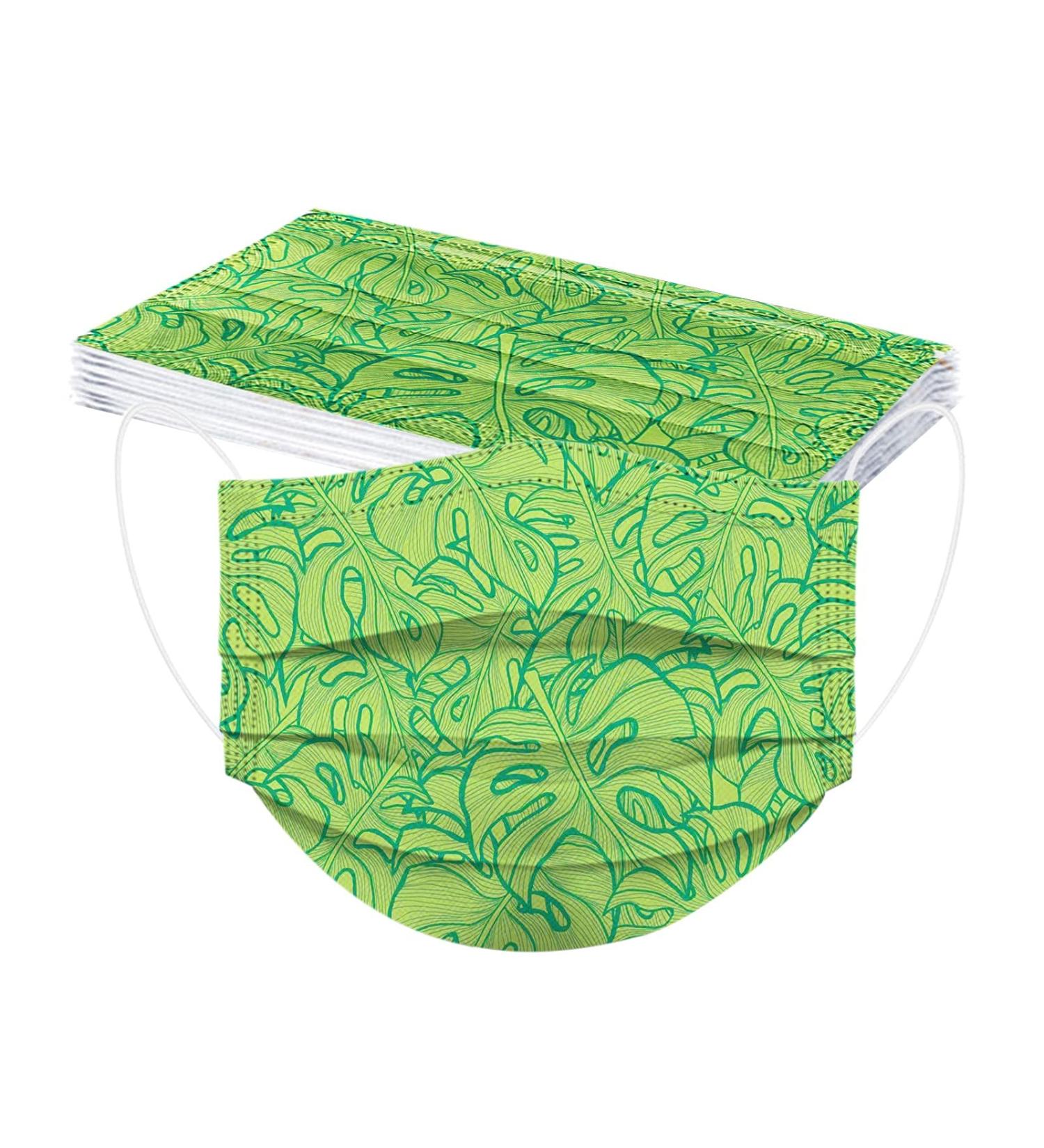 50PC Adults Leaves Pattern 3 Ply Disposable_Face_Mask Breathable Elastic Earloops for Men Women Daliy Use - Buy Online on GoSupps.com