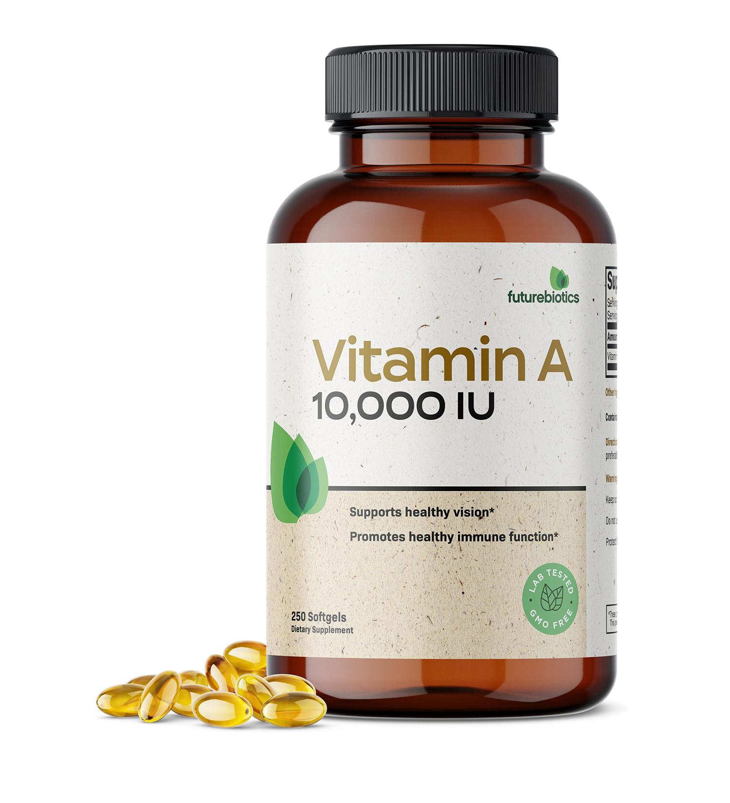 Futurebiotics Vitamin A 10,000 IU Softgels - Non-GMO for Healthy Vision, Immune System, Growth & Reproduction - Buy Online on GoSupps.com