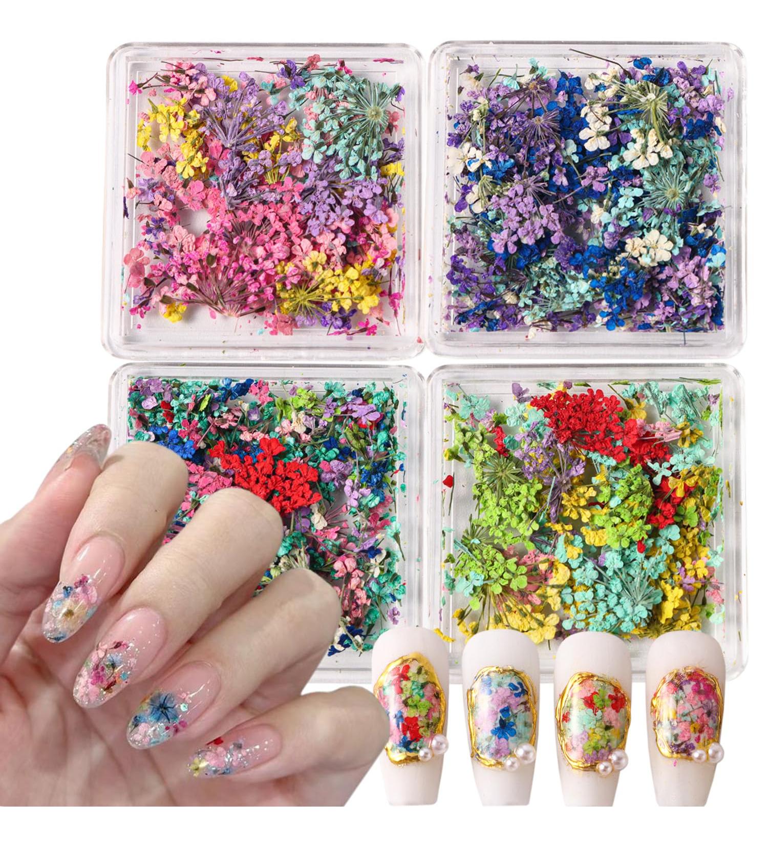 4Box 3D Dried Flowers Nail Art Stickers Natural Floral Decals for DIY Manicure | Colorful Tiny Petals & Crafts for Women - Buy Online on GoSupps.com