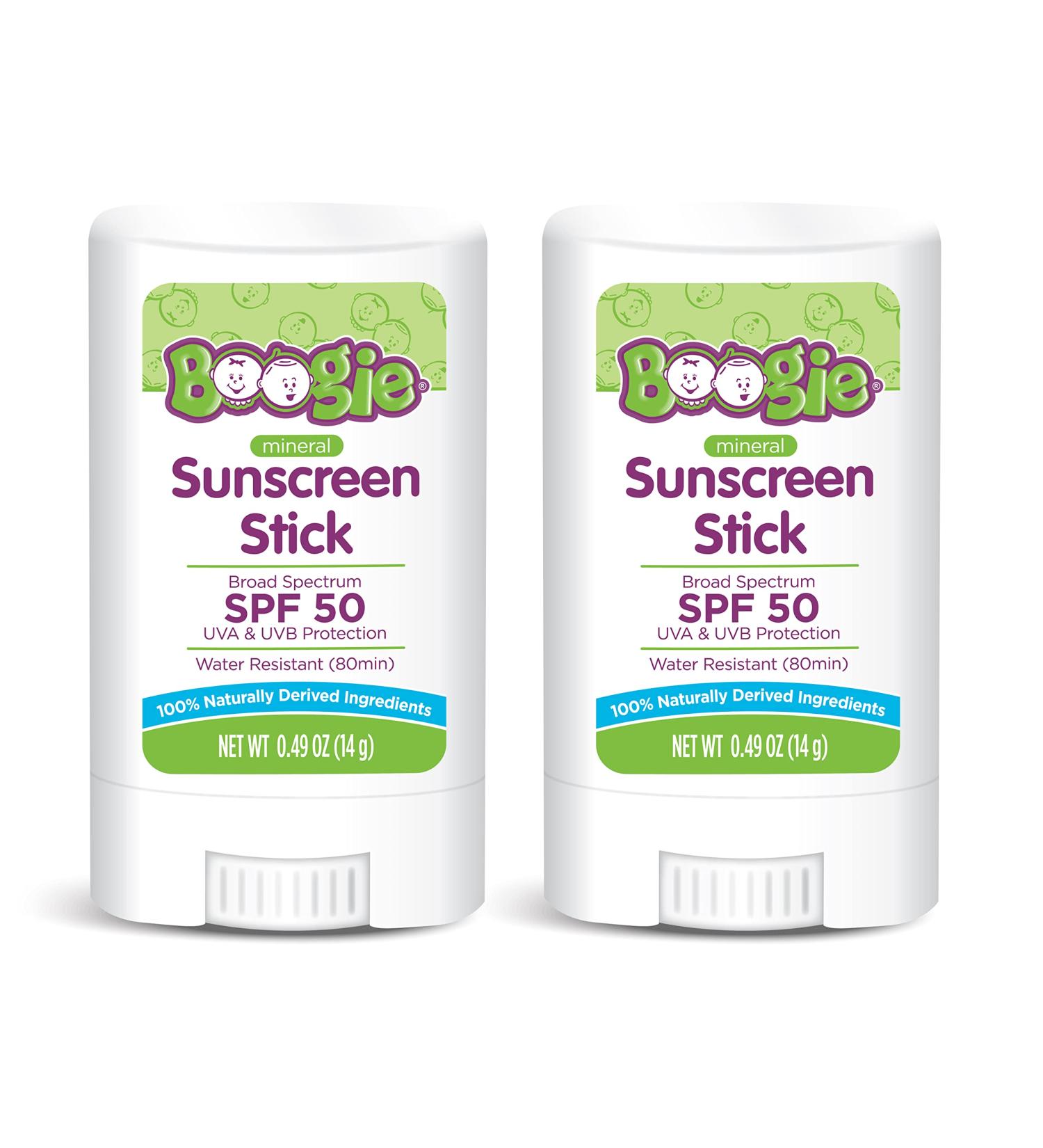 Boogie Block Baby Sunscreen Stick SPF 50, 0.49 Oz (Pack of 2) | Zinc Oxide, Water Resistant, Naturally Derived Sunscreen for Kids - Buy Online on GoSupps.com