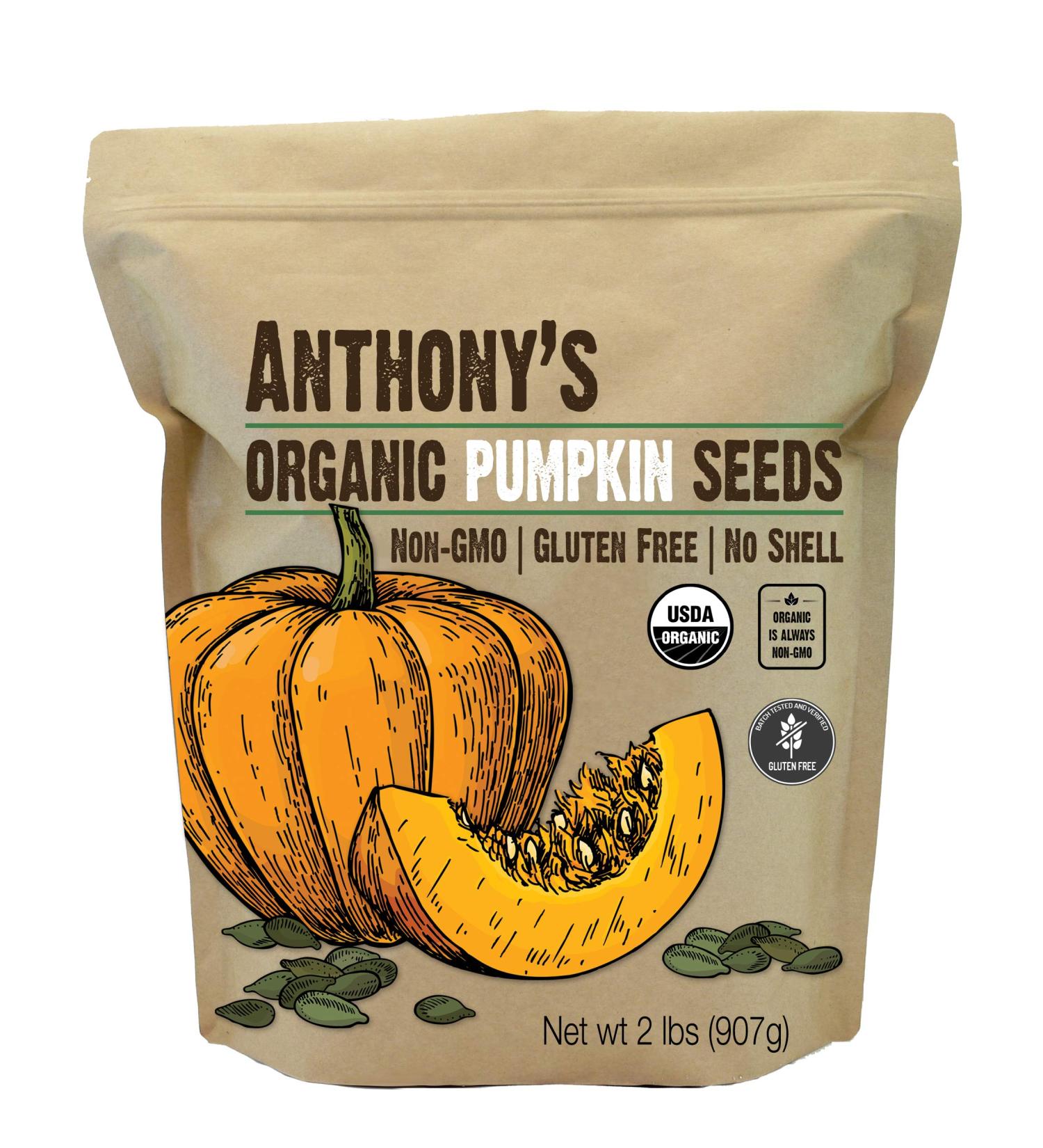 Anthony's Organic Pumpkin Seeds 2 lb - Gluten Free, Non-GMO, Unsalted, Keto Friendly - Buy Online on GoSupps.com