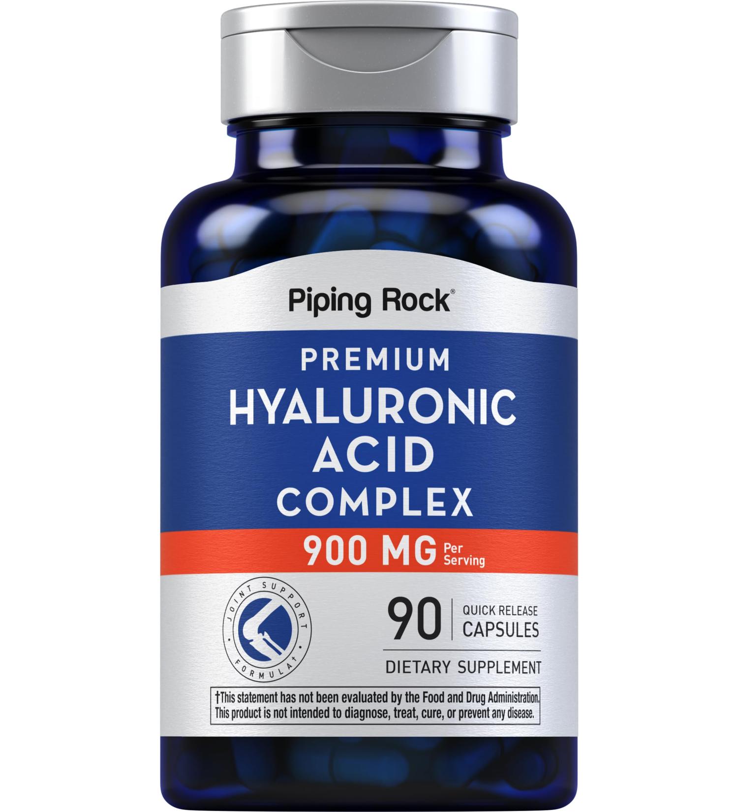 Piping Rock Hyaluronic Acid Supplement | 900mg | 90 Capsules | with MSM and Collagen | Premium Complex Pills | Non-GMO Gluten Free - Buy Online on GoSupps.com