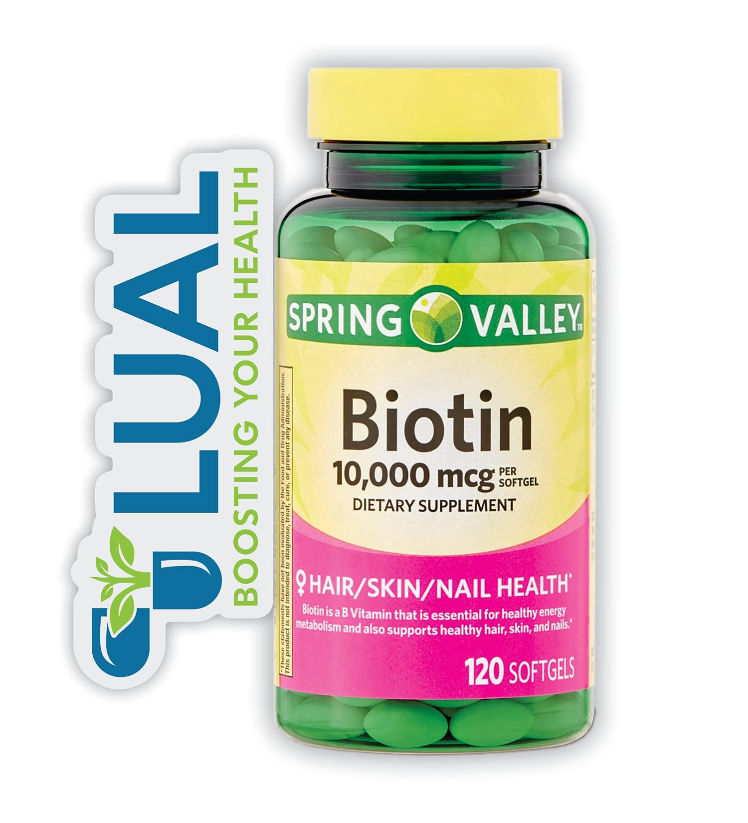 Biotin Hair/Skin/Nail Health Bundle: Luall Fridge Magnet + Spring Valley Biotin (10,000mcg - 120 Softgels) - Buy Online on GoSupps.com