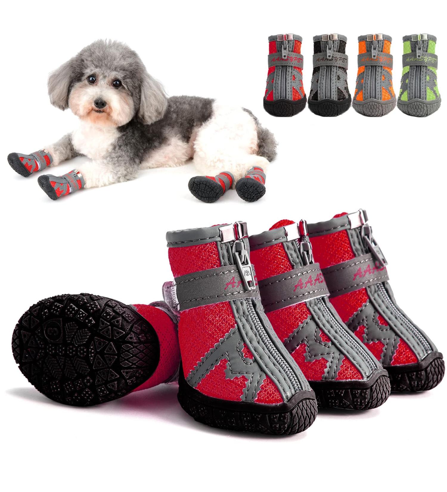 Zweitea Breathable Dog Shoes for Small Dogs - Slip-Resistant Reflective Boots with Robust Sole for Chihuahua - Red 5# (1.89x2.09) - Buy Online on GoSupps.com