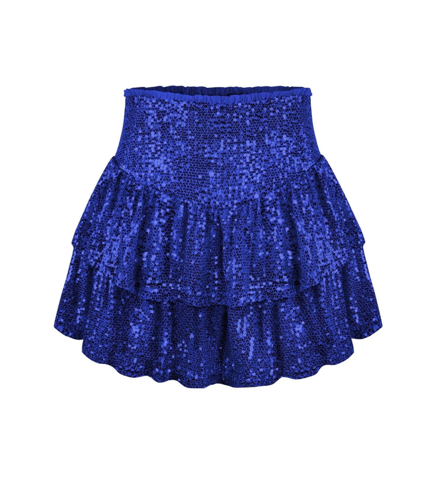 Elegant Women's Short Winter Chiffon Swing Skater Skirt - A-Line Mini Skirt in Blue - Buy Online on GoSupps.com