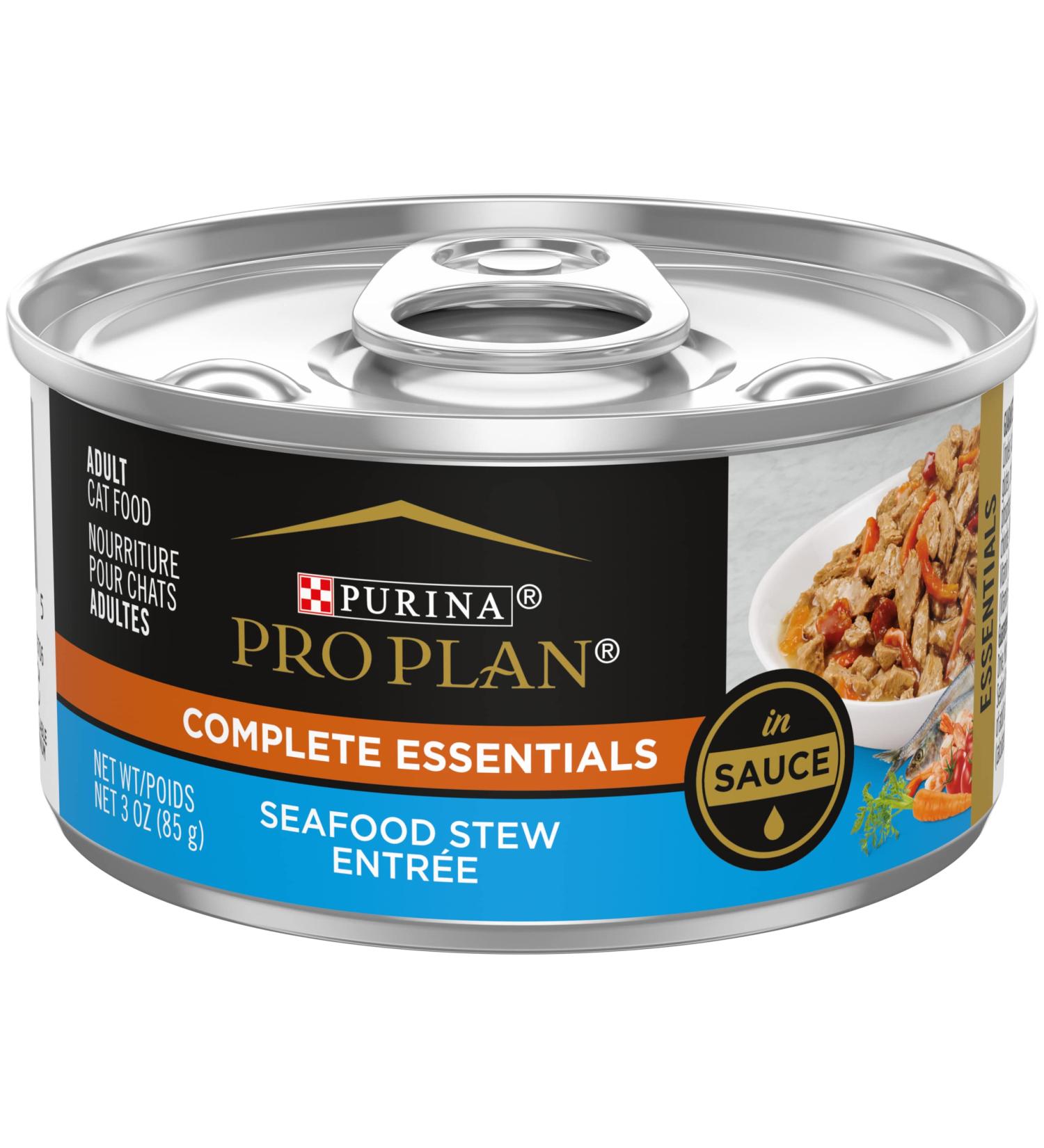 Purina Pro Plan Entrees in Sauce Adult Wet Cat Food - Seafood Stew (24 Pack, 3 oz. Cans) - Buy Online on GoSupps.com
