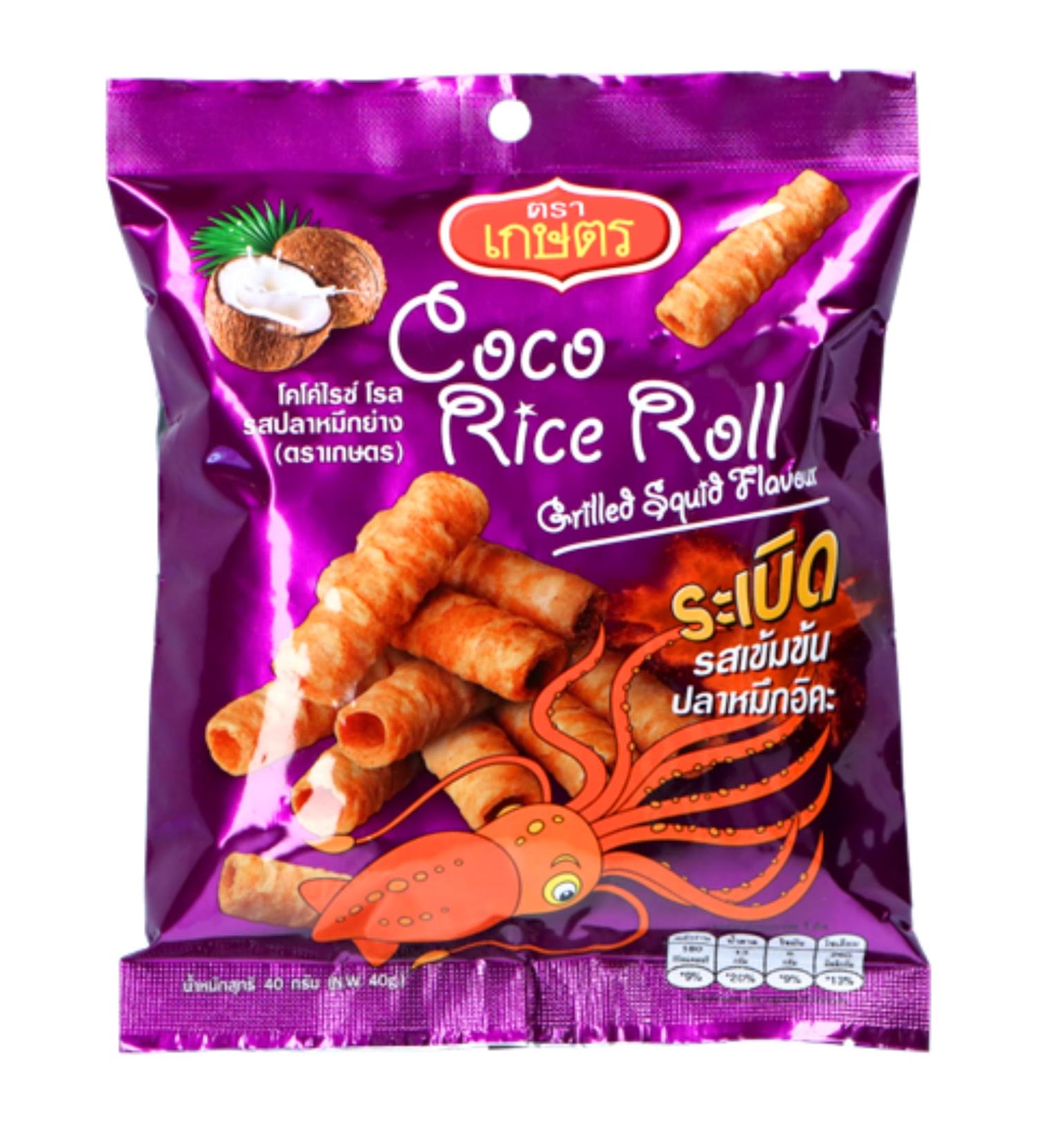Kaset Coco Rice Roll Grilled Squid Flavour 40g - Authentic Thai Snack - Buy Online on GoSupps.com
