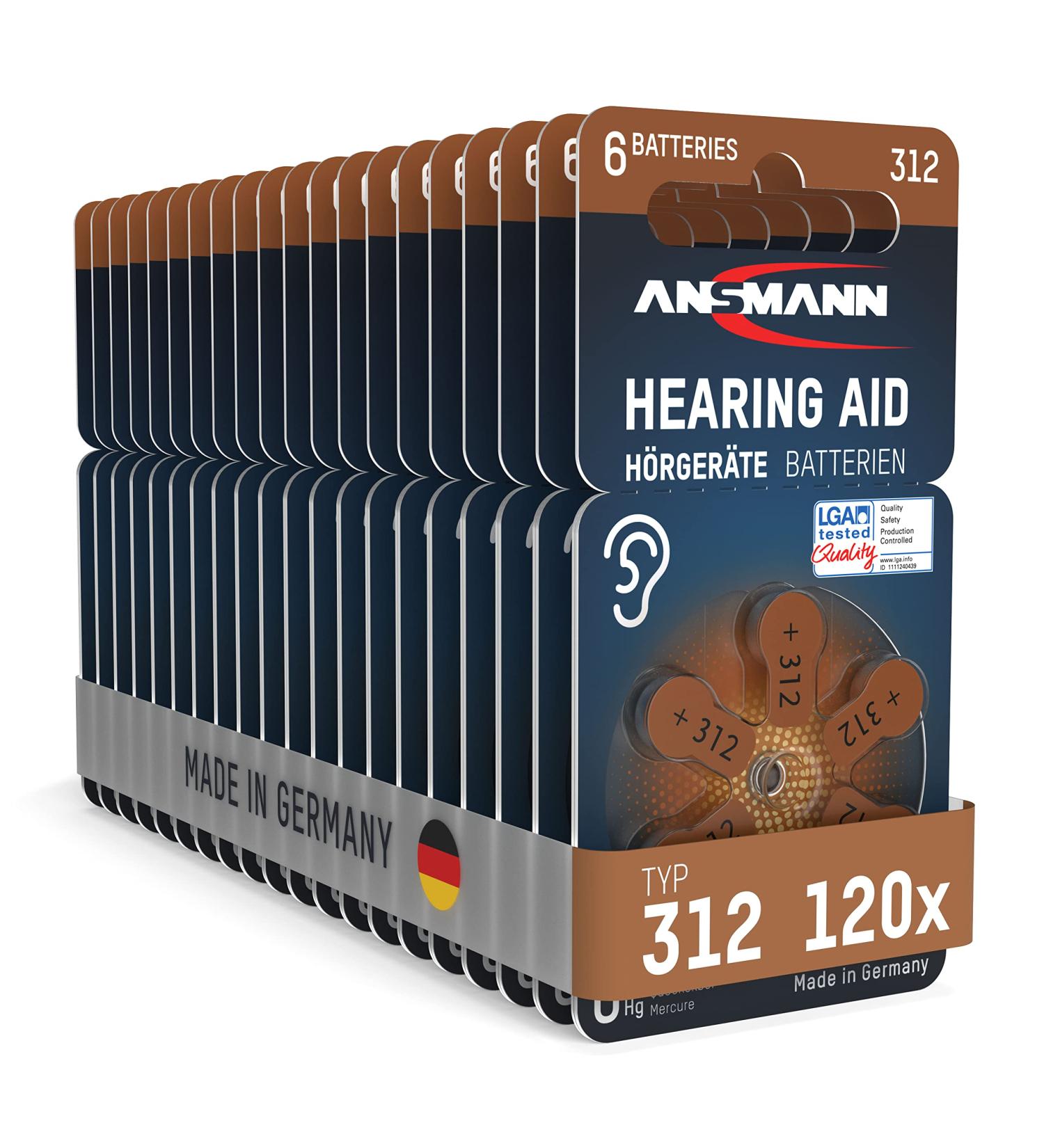 ANSMANN Hearing Aid Batteries 312 with Easy-Grip Protective Film (Brown Pack of 120) Type 312 P312 ZL3 PR41 - Zinc Air 1.4 V - Battery for Hearing Aid Hearing Amplifier Hearing Aid 120 Item 312 - Brown - Buy Online on GoSupps.com