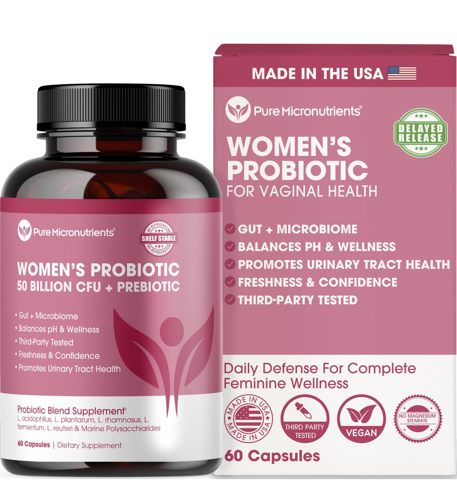 Probiotics for Women PH Balance & Vaginal Health Support 50 Billion CFU Per Serve Gut Digestive & Urinary Tract Care Lactobacillus & Prebiotics 60 Capsules - Buy Online on GoSupps.com
