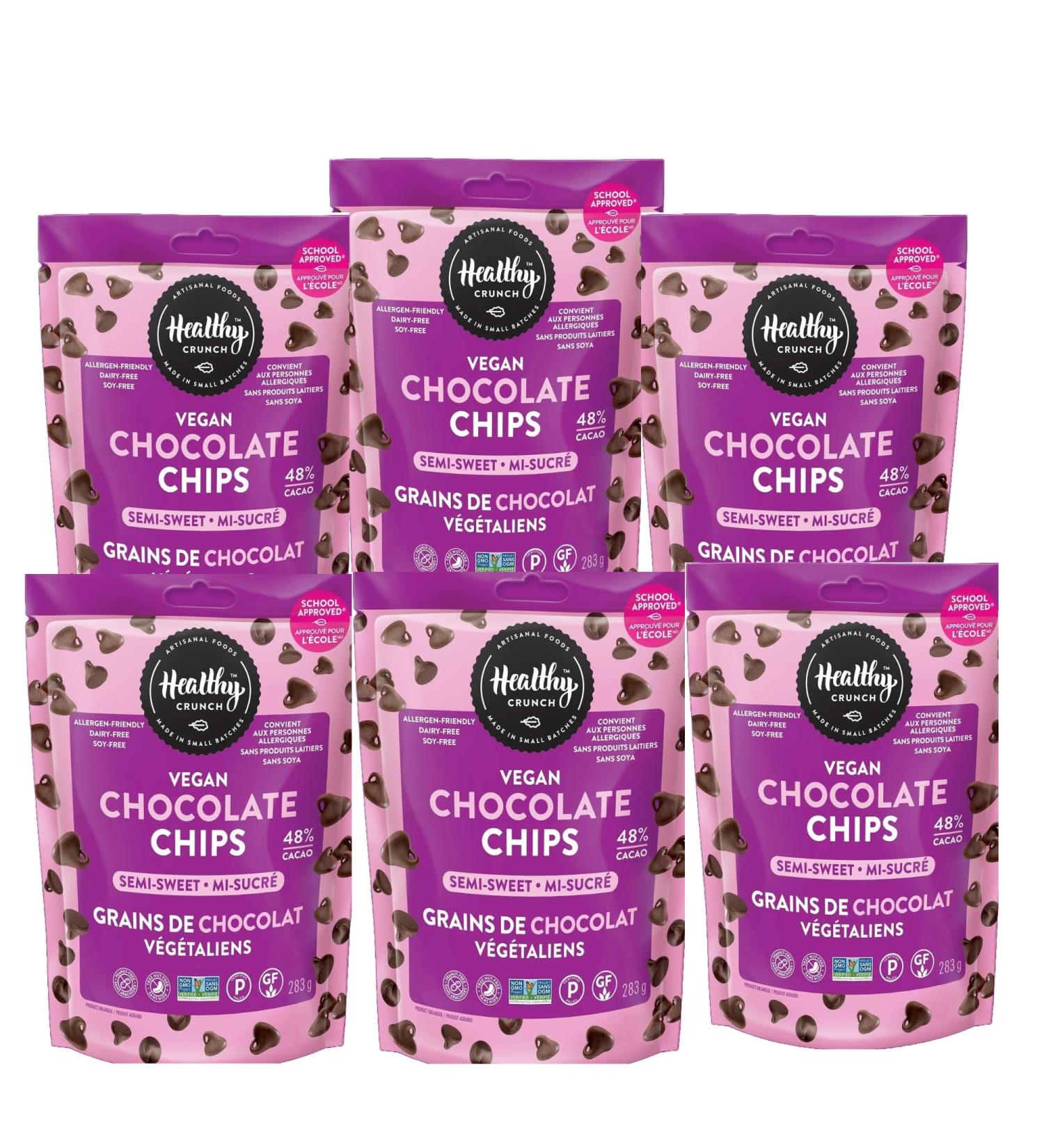 Healthy Crunch Semi-Sweet Chocolate Chips - Dairy Free & Vegan - 6 Units x 283g - Ideal for Chocolate Chip Cookies High Protein Snacks Organic Snacks Nut-Free Spread - Healthy Snacks for Adults - Buy Online on GoSupps.com