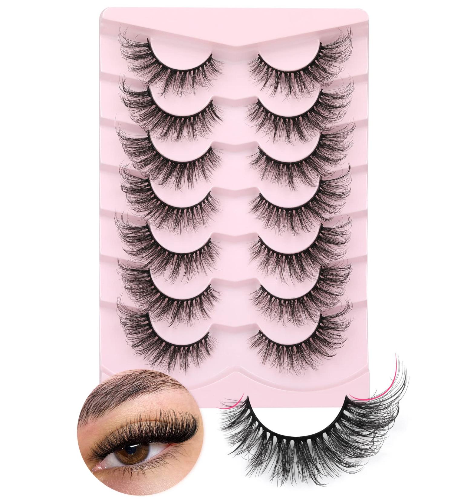 False Eyelashes Wispy Cat Eye Lashes Russian Strip Lashes That Look Like Extensions Fox Eye Lashes D Curl Fake Lashes Pack 7 Pairs by Goddvenus E-cat eye - Buy Online on GoSupps.com