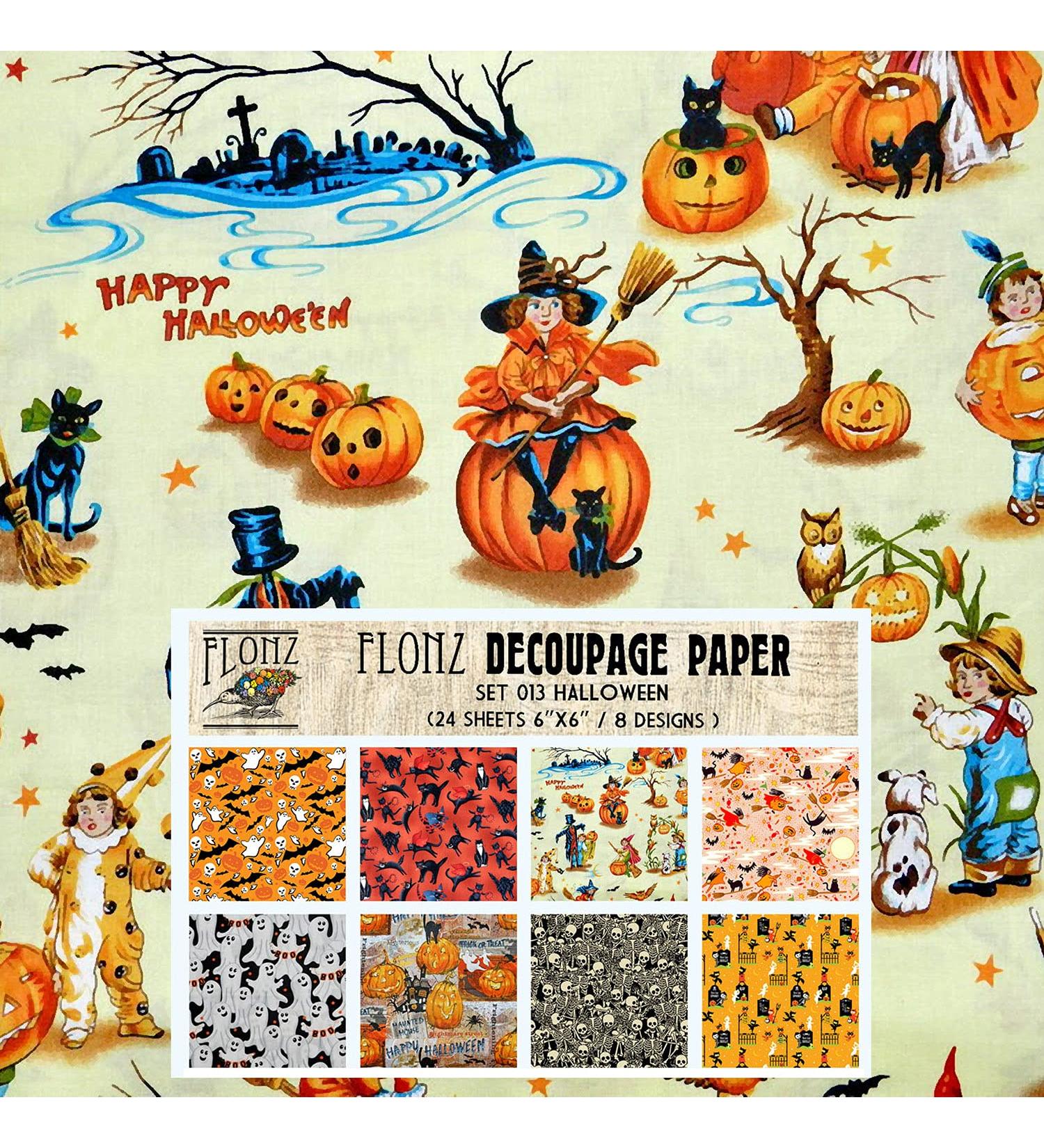 Decoupage Paper Pack (24 Sheets 6"x6") Vintage Halloween Patterns FLONZ Vintage Styled Paper for Decoupage, Craft and Scrapbooking Five