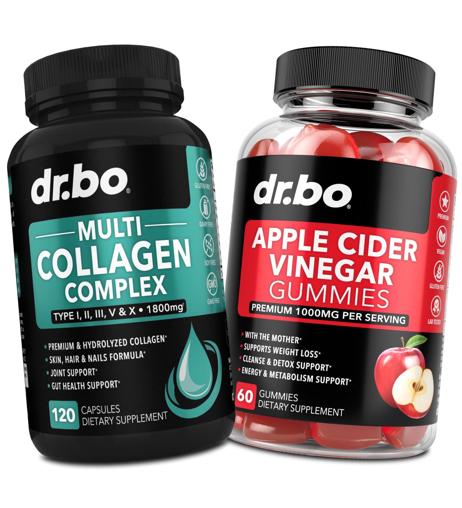Multi Collagen Peptides & ACV Gummies - Type I II III V & X Multi Collagen for Women & Men Complex Capsules for Skin Hair & Nails - ACV Apple Cider Vinegar Gummies to Detox Cleansing Digestion - Buy Online on GoSupps.com