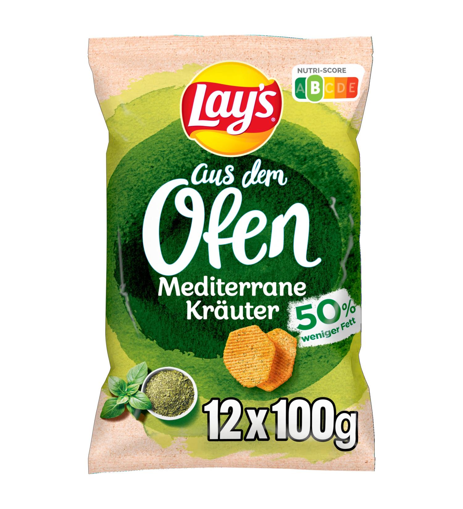 Lay's Oven-Baked Mediterranean Herbs Potato Chips (12 x 100g) - Crispy & Spicy Snack for Parties | Nutri Score B - Buy Online on GoSupps.com