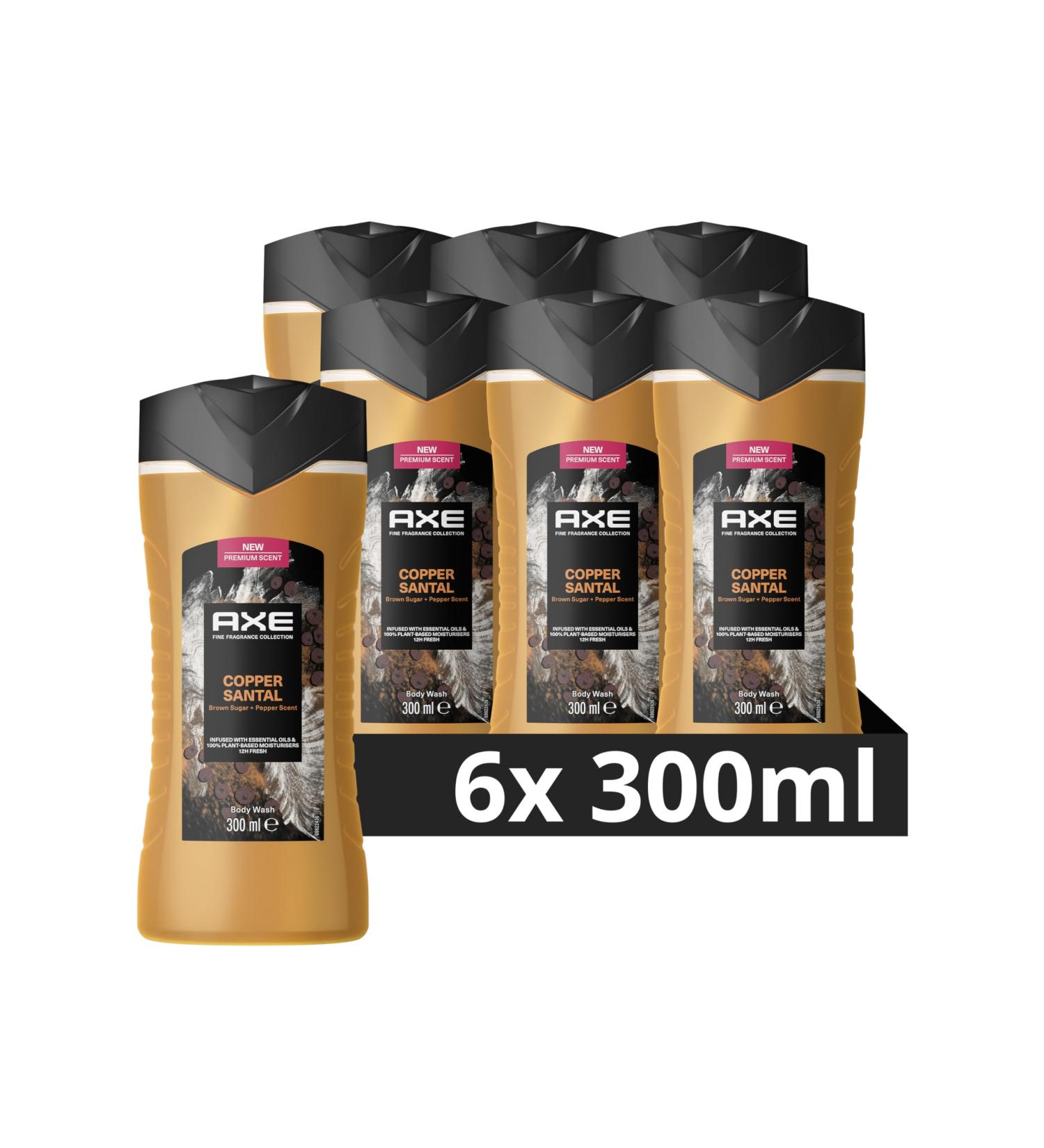 Unilever Benelux AX Fine Fragrance Collection Copper Santal Shower gel for 12 hours of freshness with the scent of luxurious perfume 6 x 300 ml Value pack - Buy Online on GoSupps.com