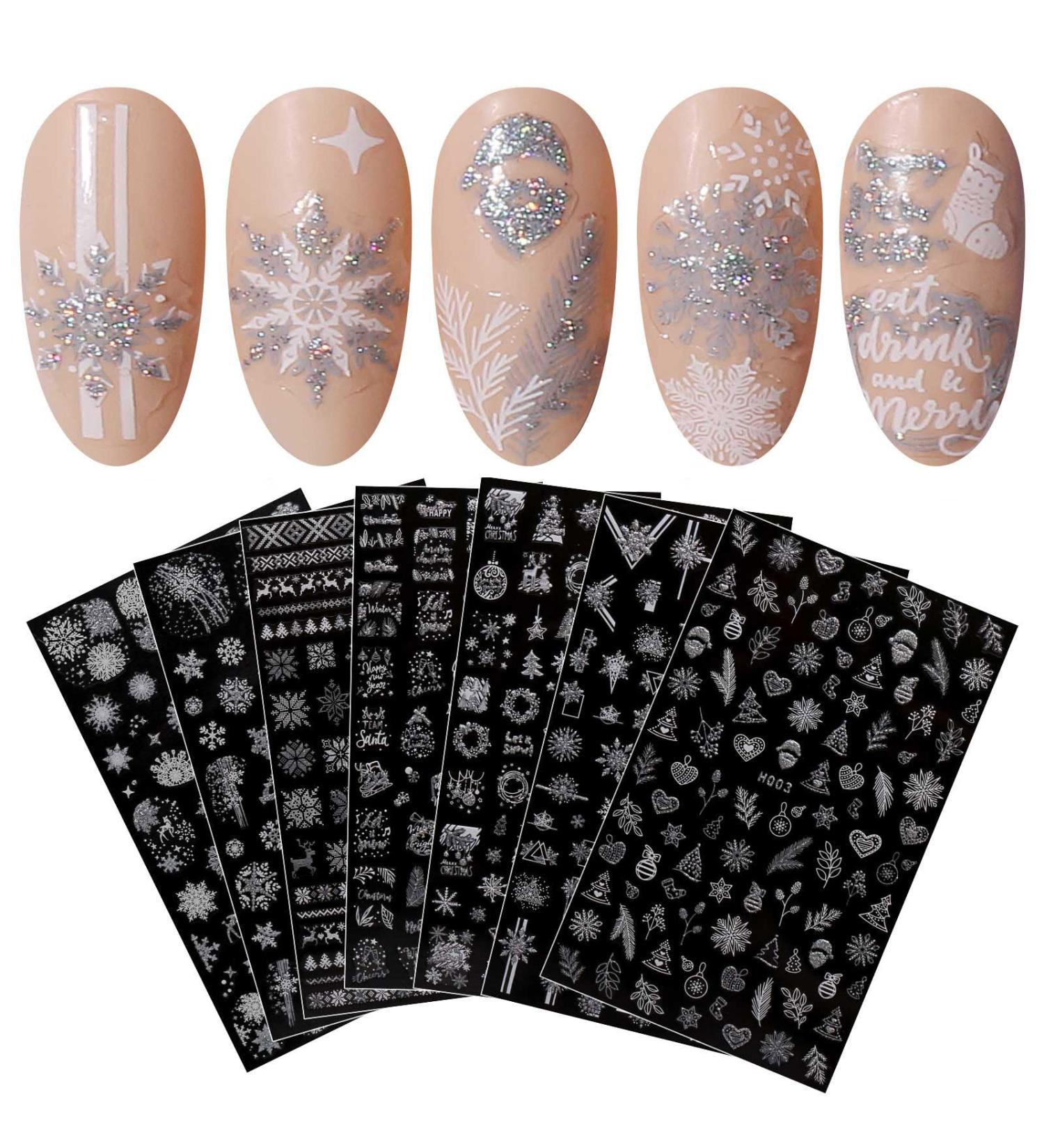 JMEOWIO Christmas Glitter Nail Art Stickers - 8 Sheets Snowflake Xmas Winter Holiday Design - Buy Online on GoSupps.com