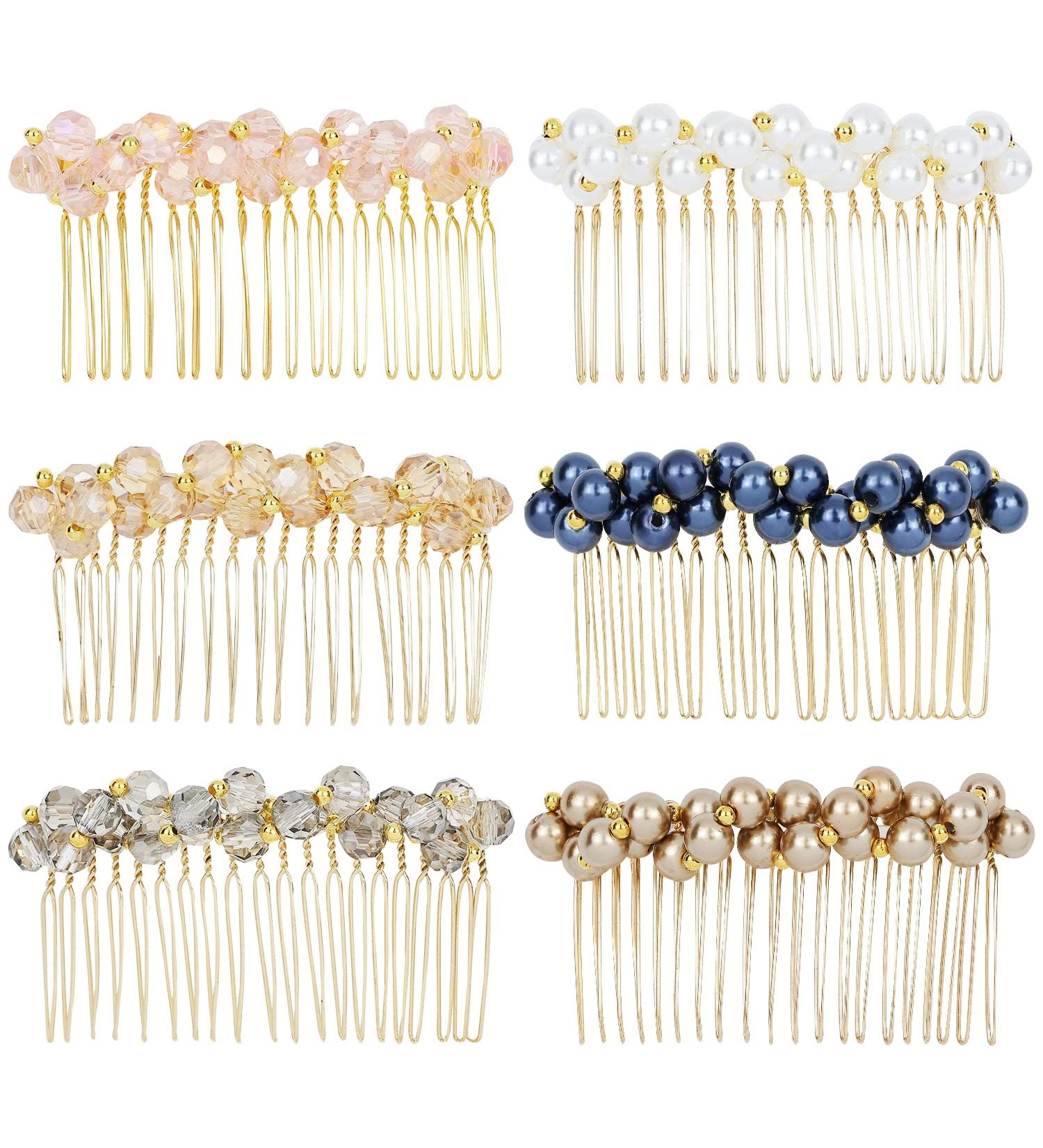 6 Pack Luxury Jeweled Hair Combs - Rhinestone & Pearl Decorative Clips for Women - Buy Online on GoSupps.com