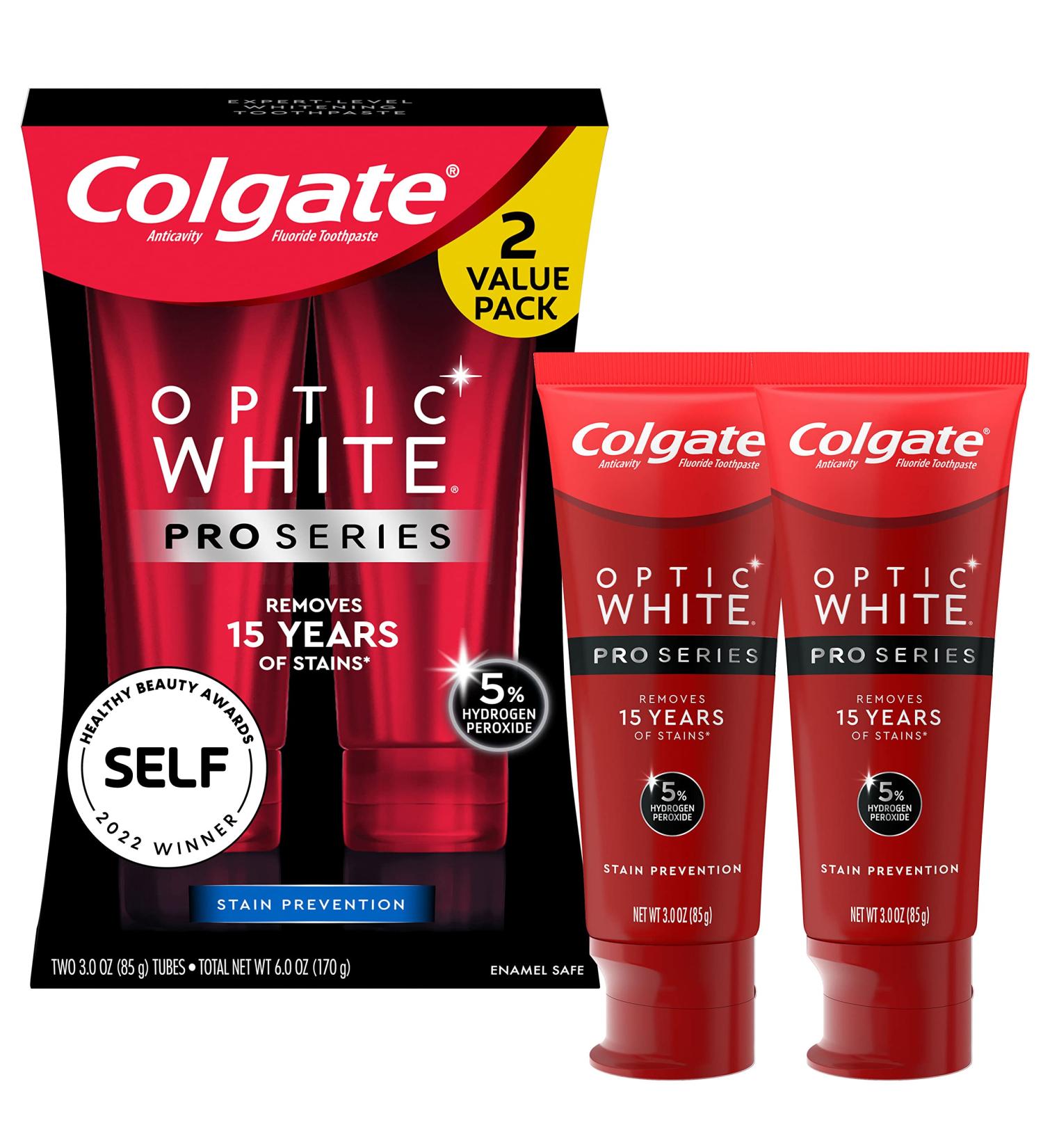 Colgate Optic White Pro Series 5% Hydrogen Peroxide Whitening Toothpaste 3 oz Tube - Stain Prevention, 2 Pack - Buy Online on GoSupps.com