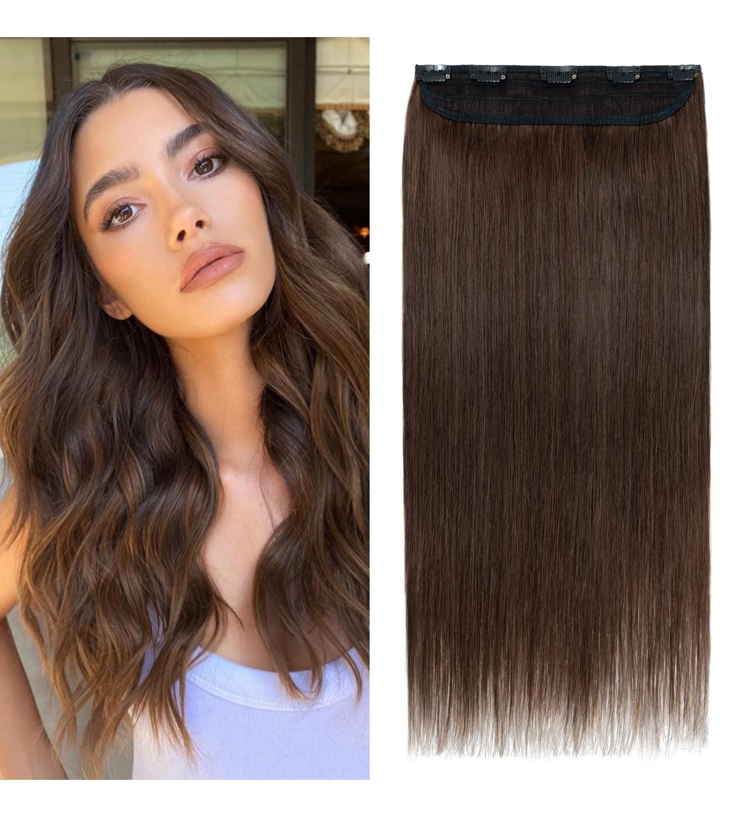 Real Hair Extensions Clip-In | 100% Remy Human Hair | 55cm Thick Soft Tress | Medium Brown 04# | 1 Pack - Perfect for Extra Volume - Buy Online on GoSupps.com