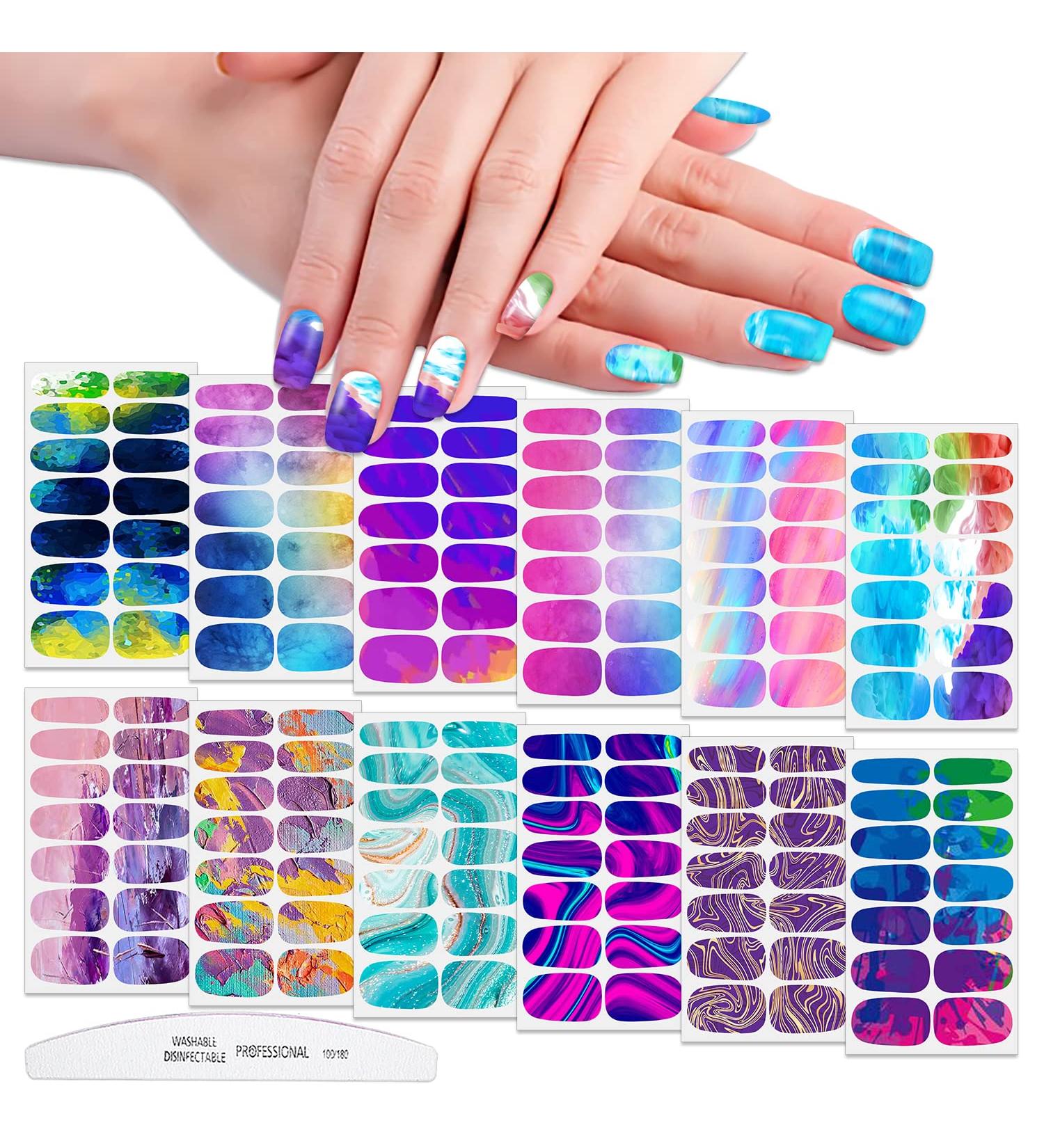 WOKOTO 12 Sheets Colorful Gradient Nail Polish Stickers | Macaron Colors False Nail Design Wraps for Women & Girls | Easy Stick-On Nail Art KIT1 - Buy Online on GoSupps.com