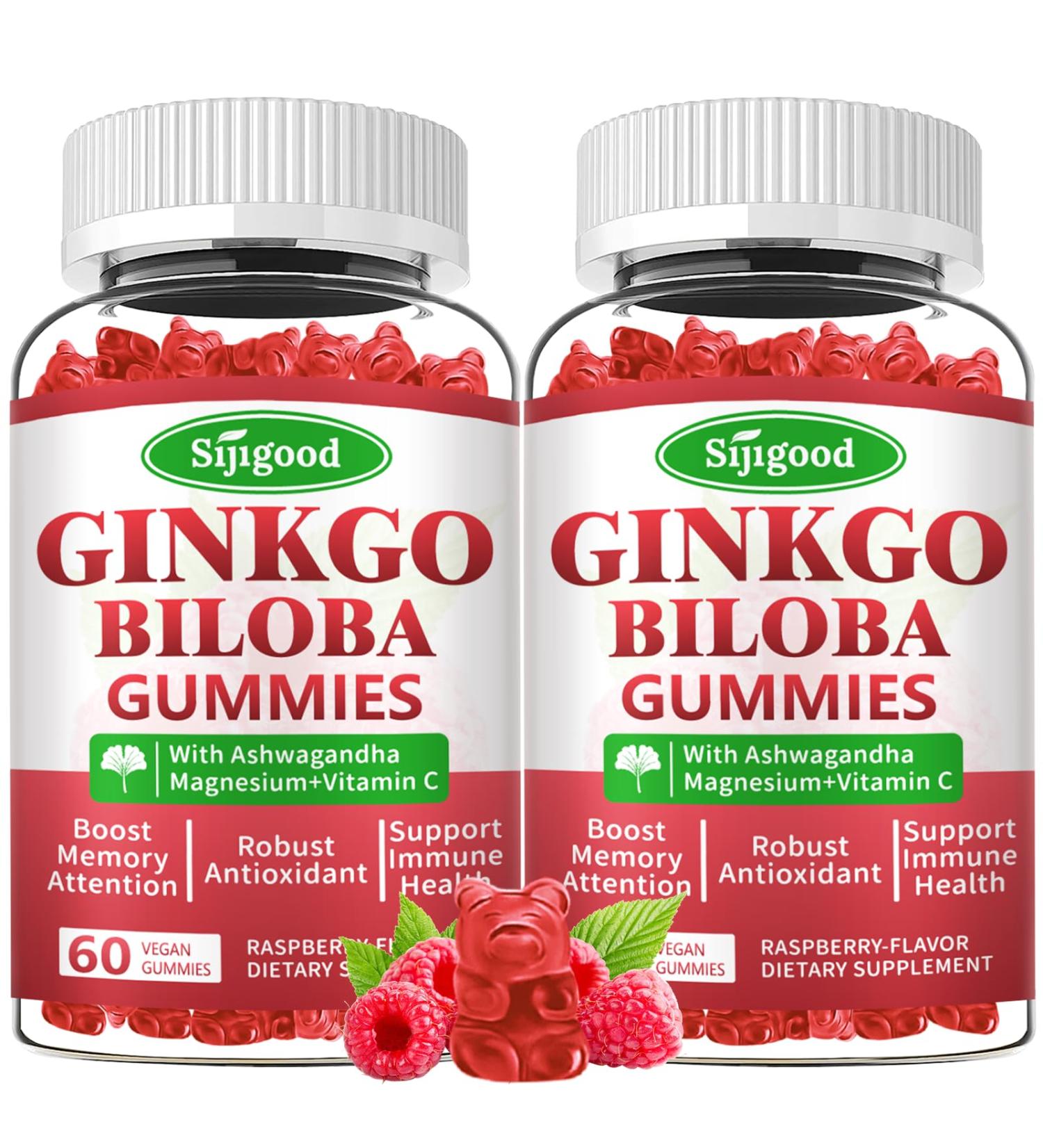 2 Pack Ginkgo Biloba Gummies with Panax Ginseng and Magnesium Ginkgo Biloba Supplements for Focus Memory and Brain Health for Adults & Kids Vegan Raspberry Flavor Gummies 120 Count 60 Count (Pack of 2) - Buy Online on GoSupps.com