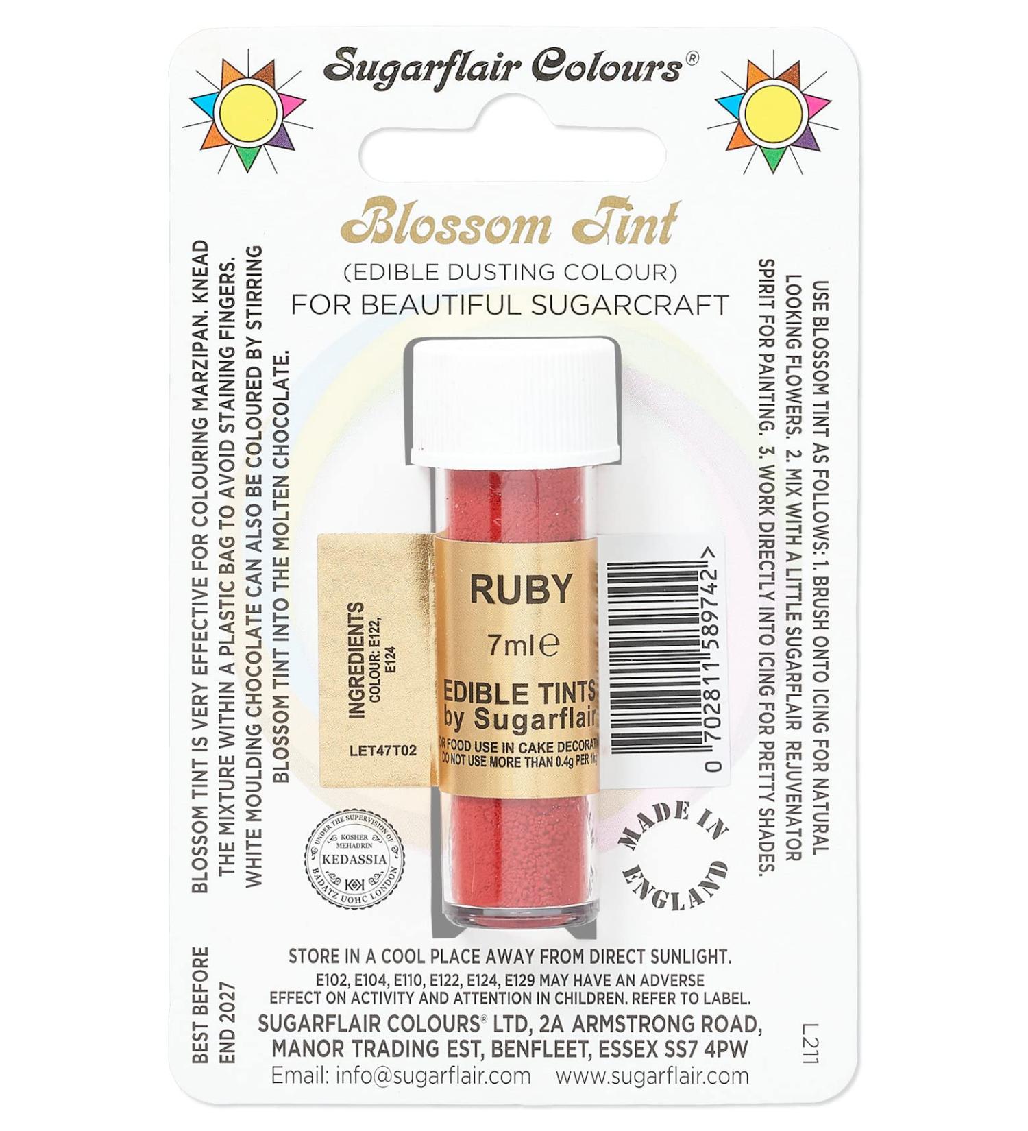 Sugarflair Ruby Blossom Tint Food Colouring and Dusting Powder Matt Finish Brush On or Mix with Rejuvenator Spirit to Create a One of A Kind Cake - 7ml