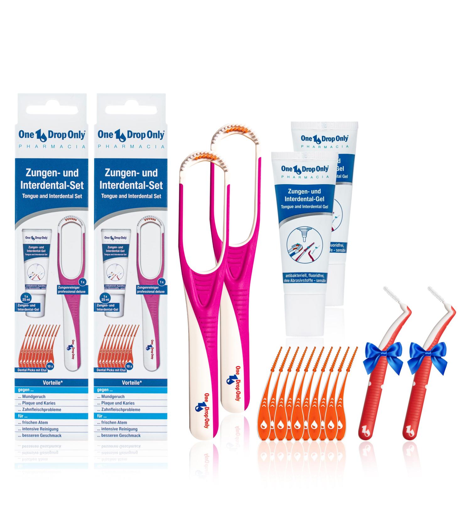 One Drop Only Tongue Cleaning & Interdental Set - 2x Gel 2x Scraper 10 Dental Picks & Brushes - Best Bad Breath Solution in Pink - Buy Online on GoSupps.com
