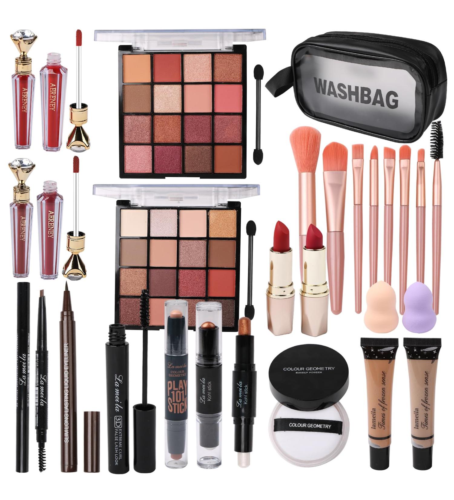 All-in-One Makeup Kit for Women Girls & Teens | 2x16 Color Eyeshadow Palette Foundation Eyeliner Lip Gloss & More | International Shipping Available - Buy Online on GoSupps.com