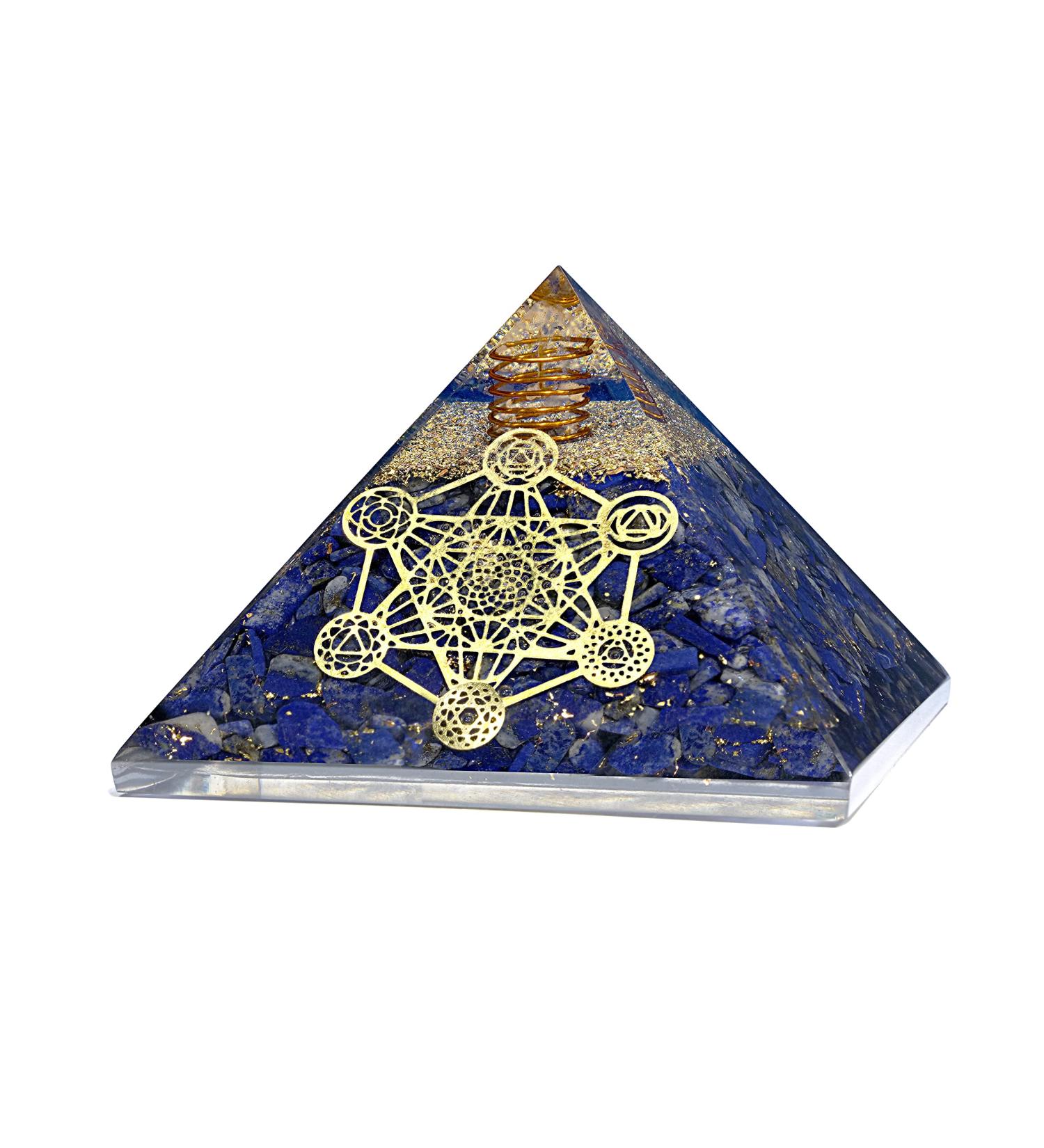 P&R UK Lapis Lazuli Metatron's Cube Orgonite Pyramid with Copper Coil - Energy-Enhancing Healing Crystal D cor in Elegant Gift Box - Buy Online on GoSupps.com
