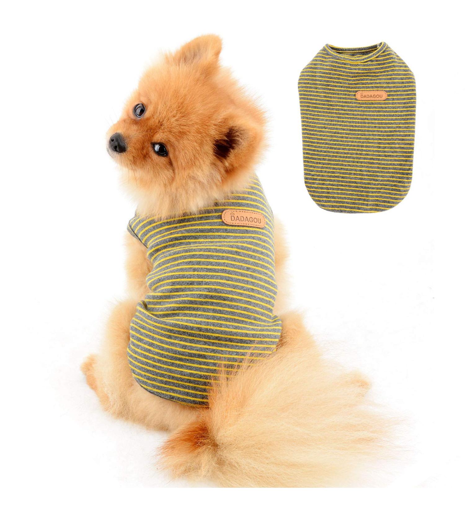 Paidful British Little Dog Shirt - Soft Cotton Striped Vest for Chihuahuas Yorkies & Puppies | Summer Tank Top S Size (20cm Back Length 32cm Bust) - Yellow - Buy Online on GoSupps.com
