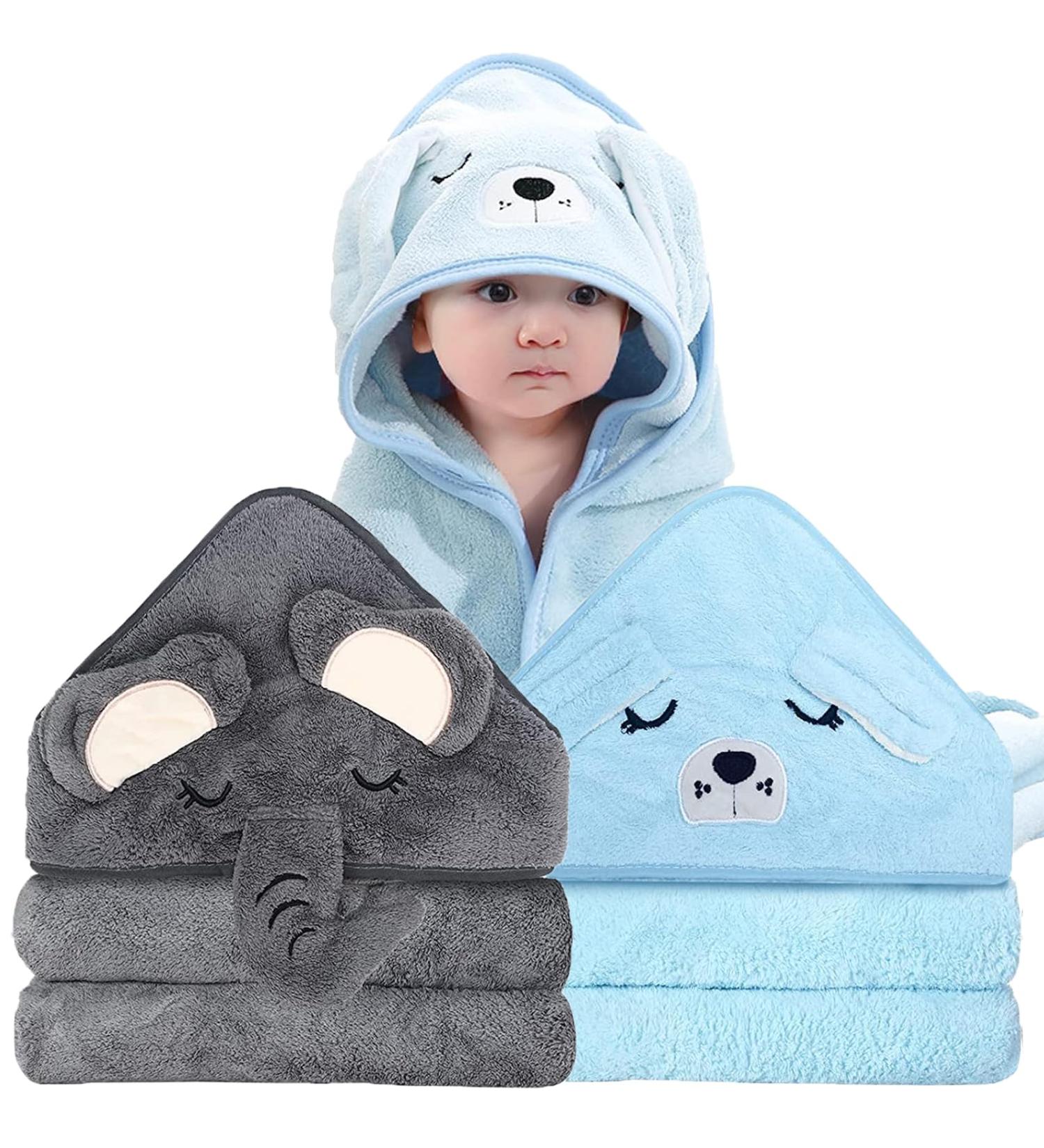 Roxanepig Baby Hooded Towels 2-Pack | Soft Bamboo Bath Towels 80x80 cm in Blue & Pink for Newborns & Kids - Buy Online on GoSupps.com