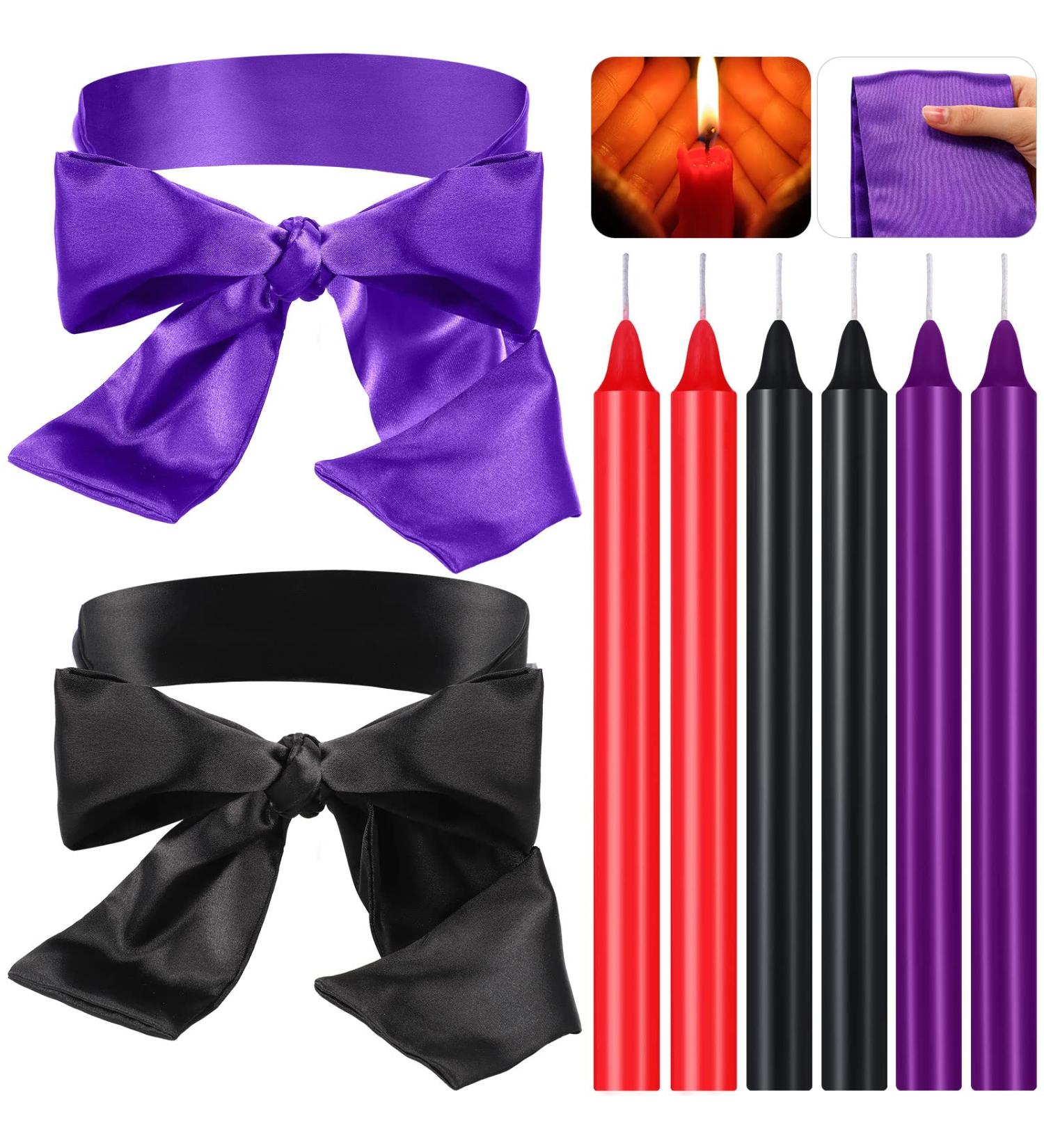 Coume 8 Pcs Low Temperature Wax Play Candles + Silk Blindfold Set (Purple Black) - 150 cm - Buy Online on GoSupps.com
