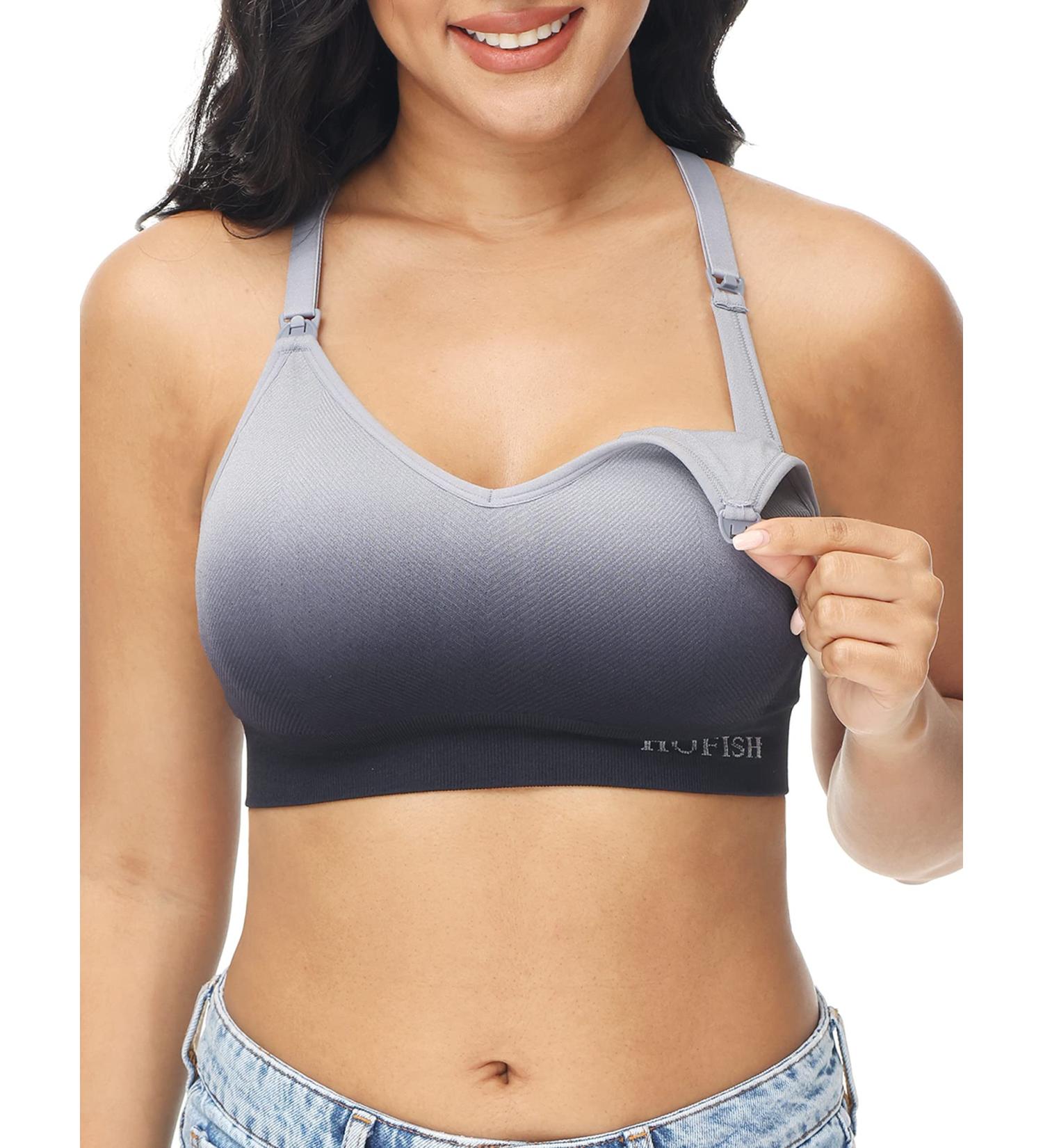 HOFISH Seamless Nursing Sports Bra XL Black-grey | Medium Impact Racerback Maternity Padded Breastfeeding Support Bra - Buy Online on GoSupps.com