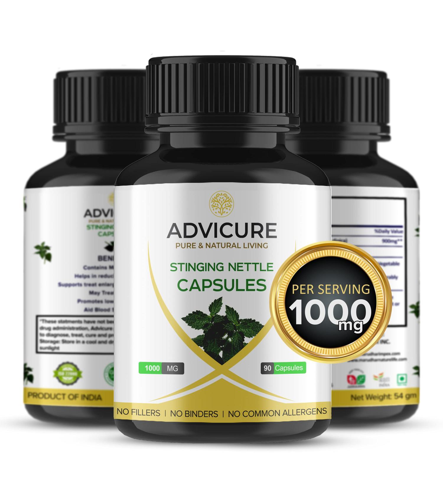 Stinging Nettle Root Extract Capsules - 1000mg - Organic Herbal Supplements for Hair Growth - 90 Veg Capsules - Buy Online on GoSupps.com