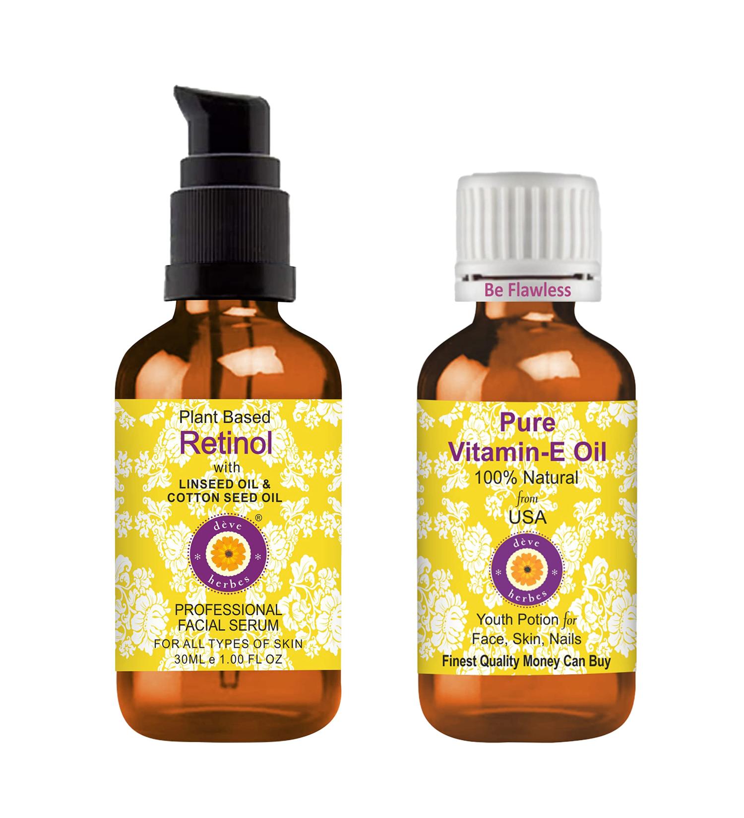 Deve Herbes Plant Based Retinol Face Serum & Vitamin E Oil | Natural Anti-Aging Skincare for Radiant Skin 30ml - Buy Online on GoSupps.com