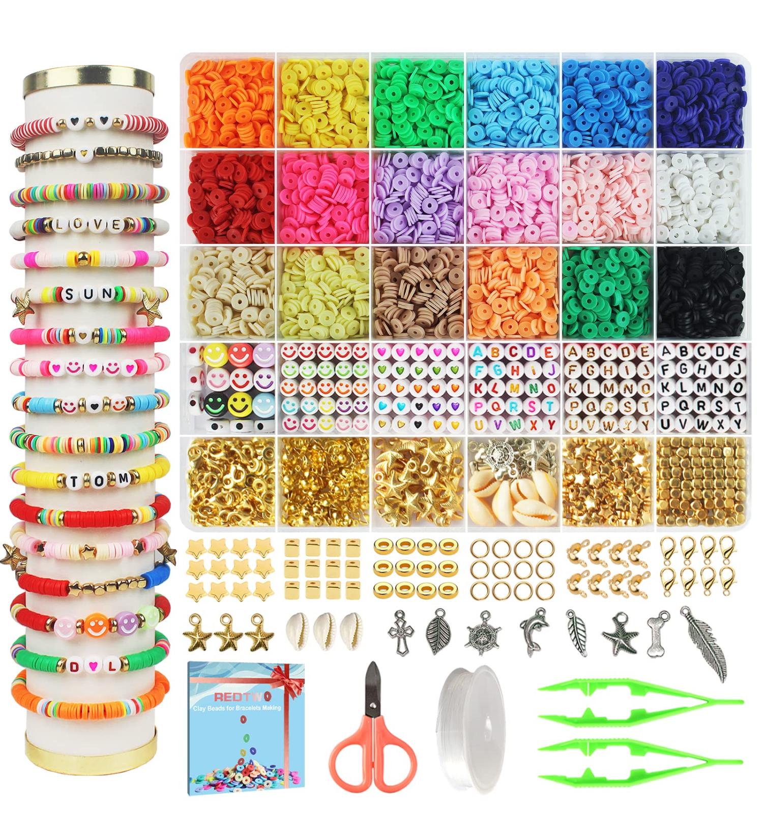 Redtwo 5100 Clay Beads Bracelet Making Kit - Preppy Spacer & Flat Beads for Jewelry Making - Polymer Heishi Beads with Charms and Elastic Strings - Ideal Gift for Teen Girls - Crafts for Girls Ages 8-12 - Buy Online on GoSupps.com