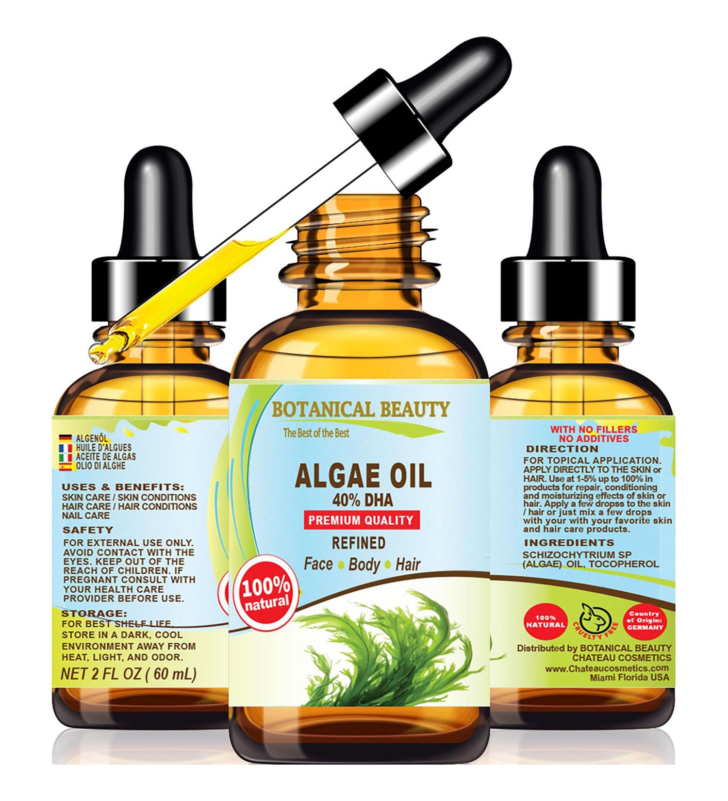 Botanical Beauty ALGAE OIL Omega 3 Oil 40% DHA 100% Natural for FACE SKIN BODY HAIR NAILS 2 Fl.oz.- 60 ml Skin Moisturizer Oil Skin Nourishing Oil - Buy Online on GoSupps.com